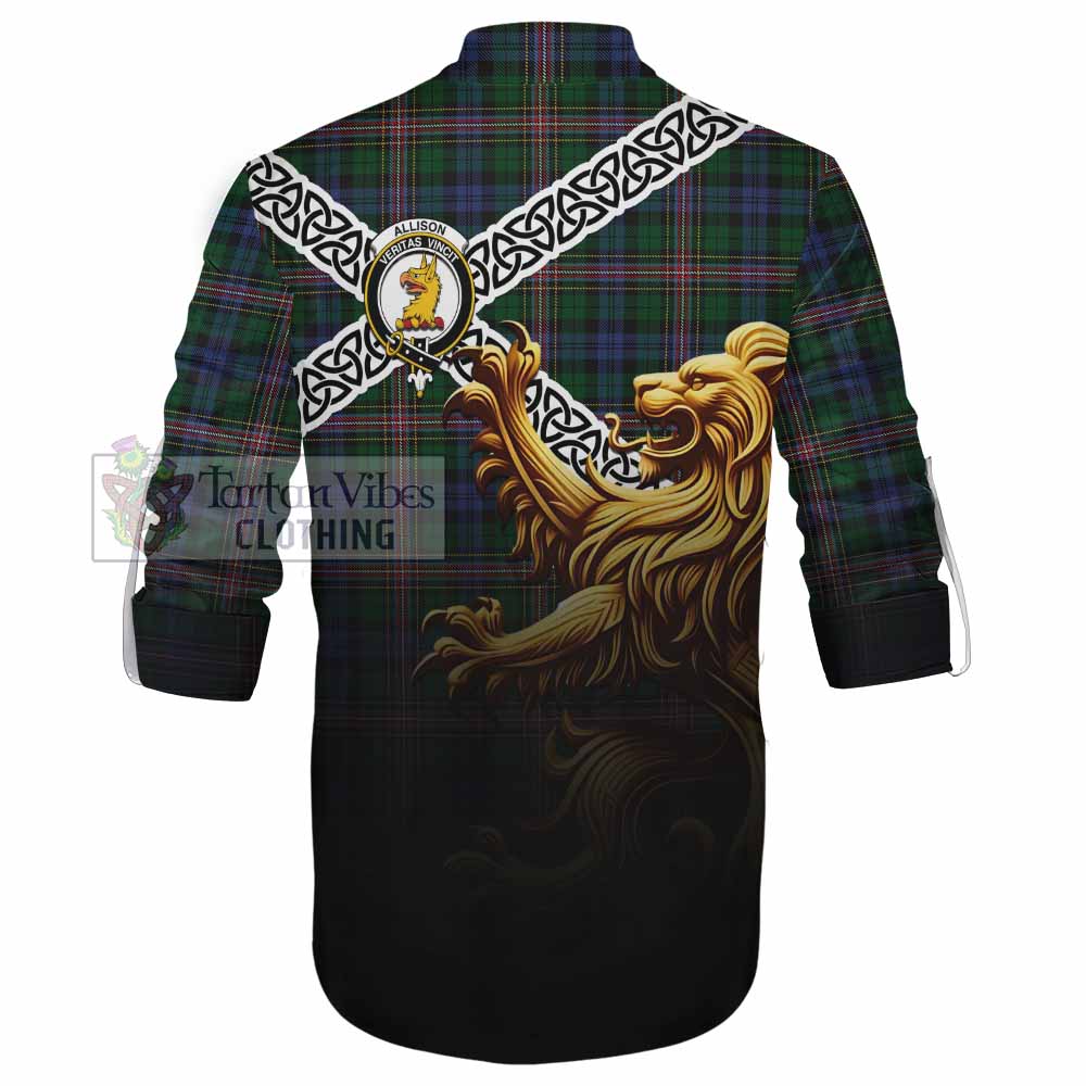 Tartan Vibes Clothing Allison Crest Tartan Ghillie Kilt Shirt with Golden Lion Emblem Celtic Style