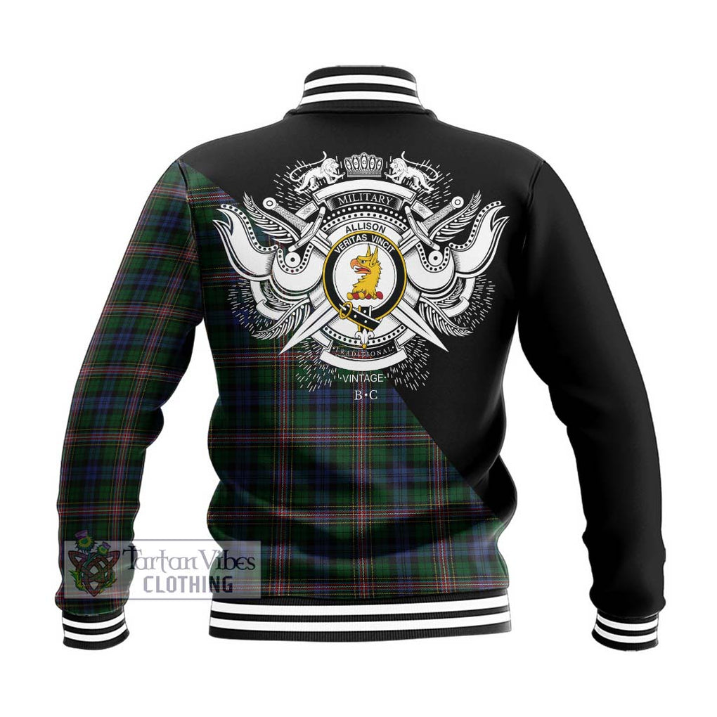 Allison Tartan Baseball Jacket with Family Crest and Military Logo Style - Tartanvibesclothing Shop