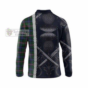 Tartan Vibes Clothing Allison Tartan Long Sleeve Polo Shirt with Family Crest Cross Sword Thistle Celtic Vibes