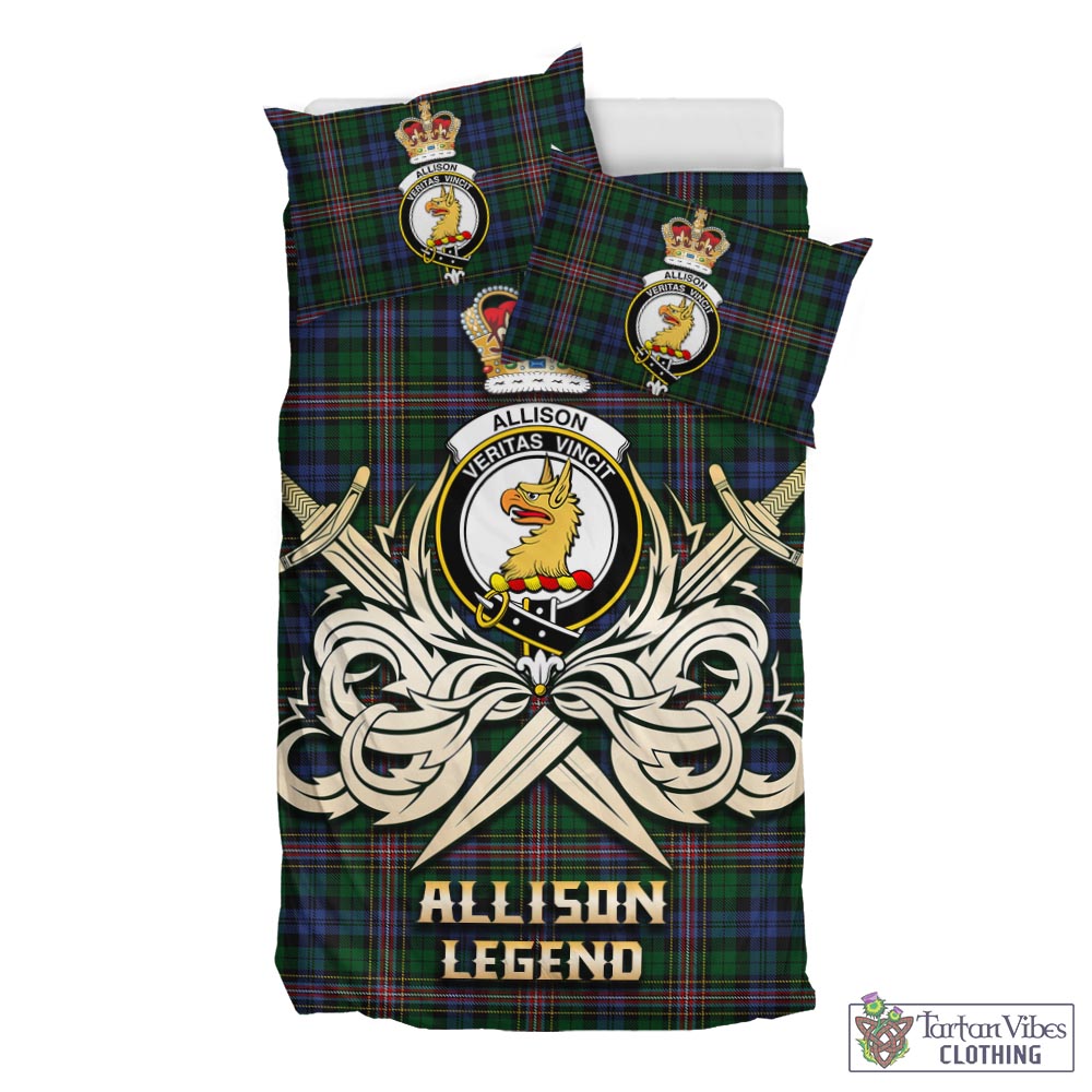 Tartan Vibes Clothing Allison Tartan Bedding Set with Clan Crest and the Golden Sword of Courageous Legacy