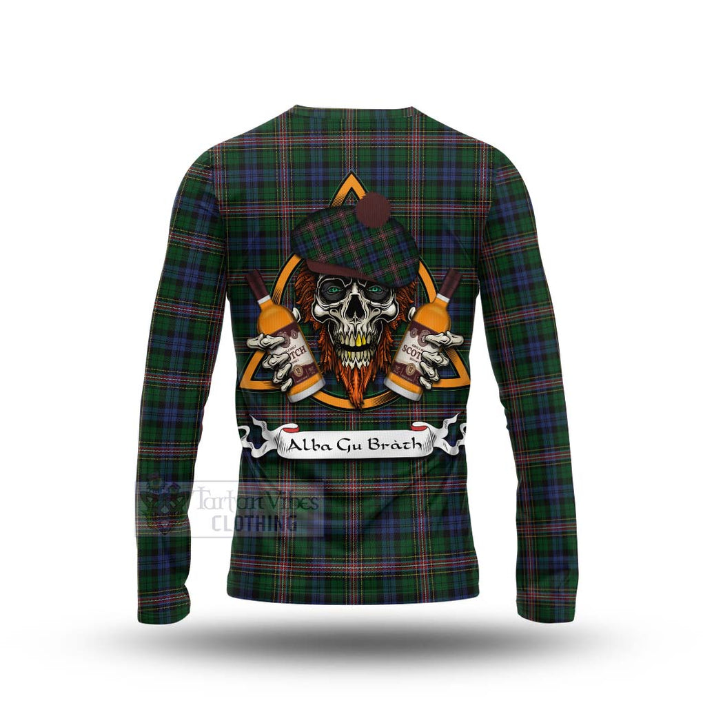 Tartan Vibes Clothing Allison Tartan Long Sleeve T-Shirt with Family Crest and Bearded Skull Holding Bottles of Whiskey