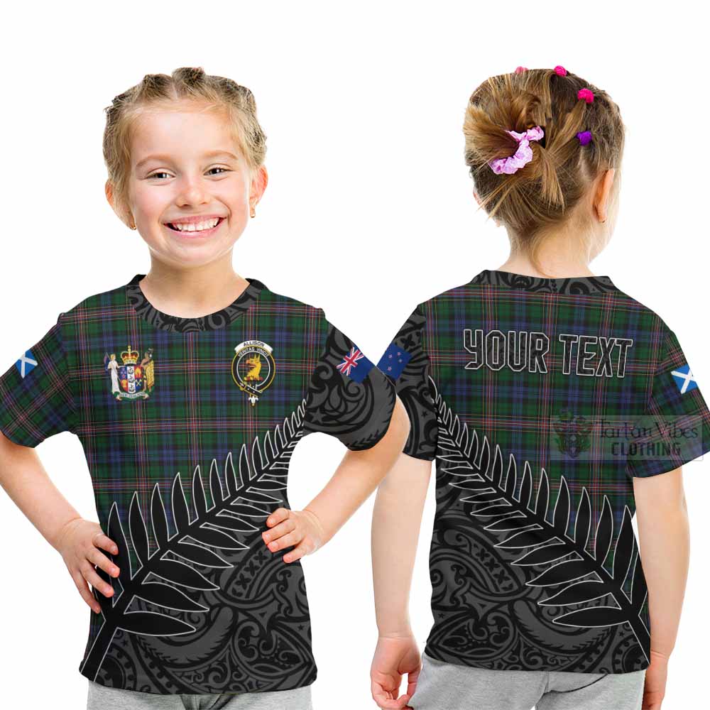 Tartan Vibes Clothing Allison Crest Tartan Kid T-Shirt with New Zealand Silver Fern Half Style
