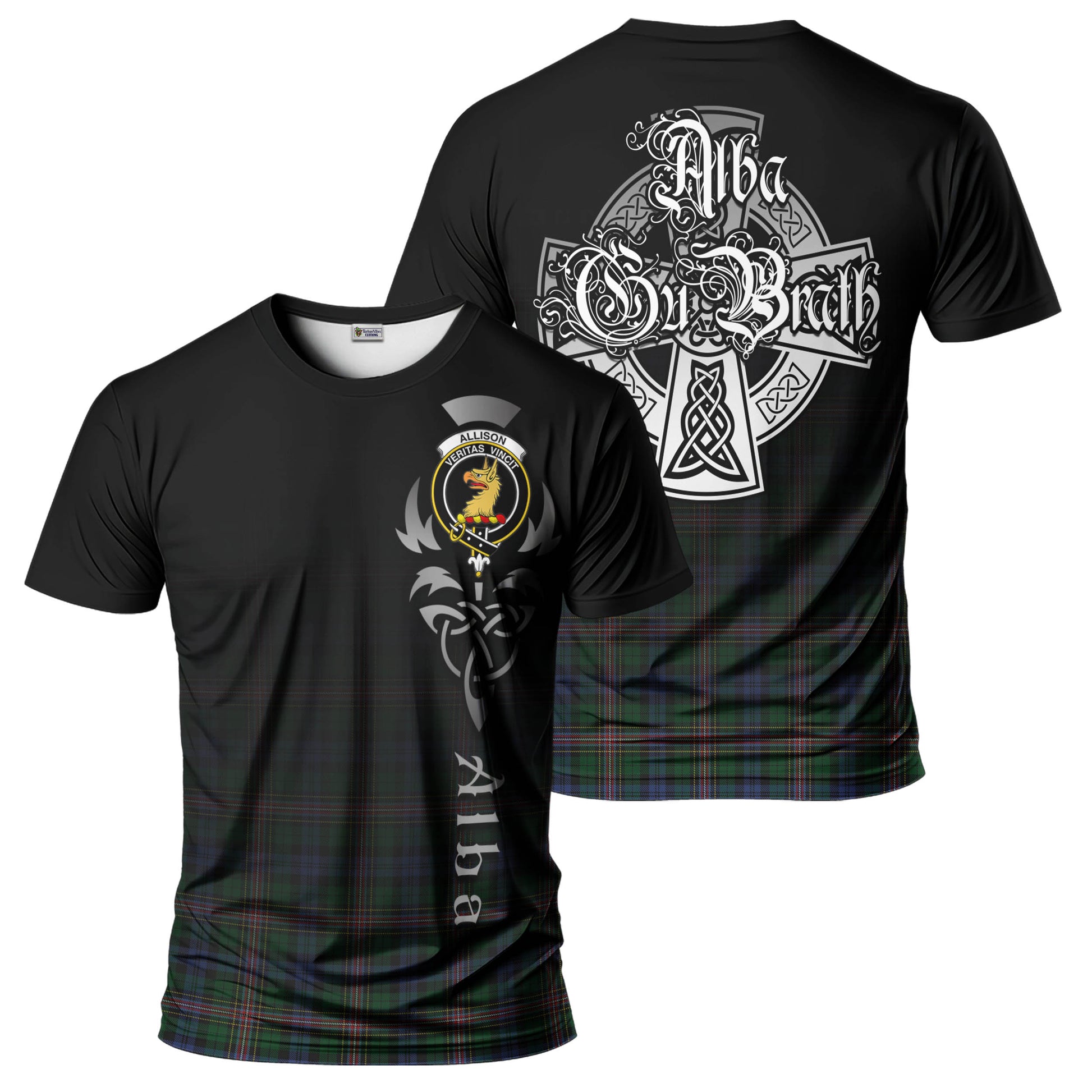 Tartan Vibes Clothing Allison Tartan T-Shirt Featuring Alba Gu Brath Family Crest Celtic Inspired
