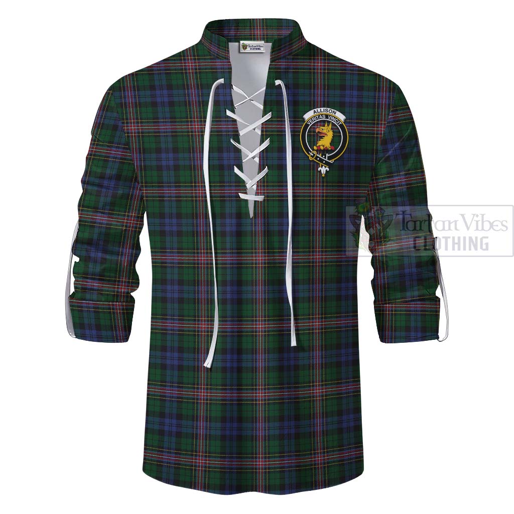 Tartan Vibes Clothing Allison Tartan Ghillie Kilt Shirt with Family Crest Celtic Skull Style