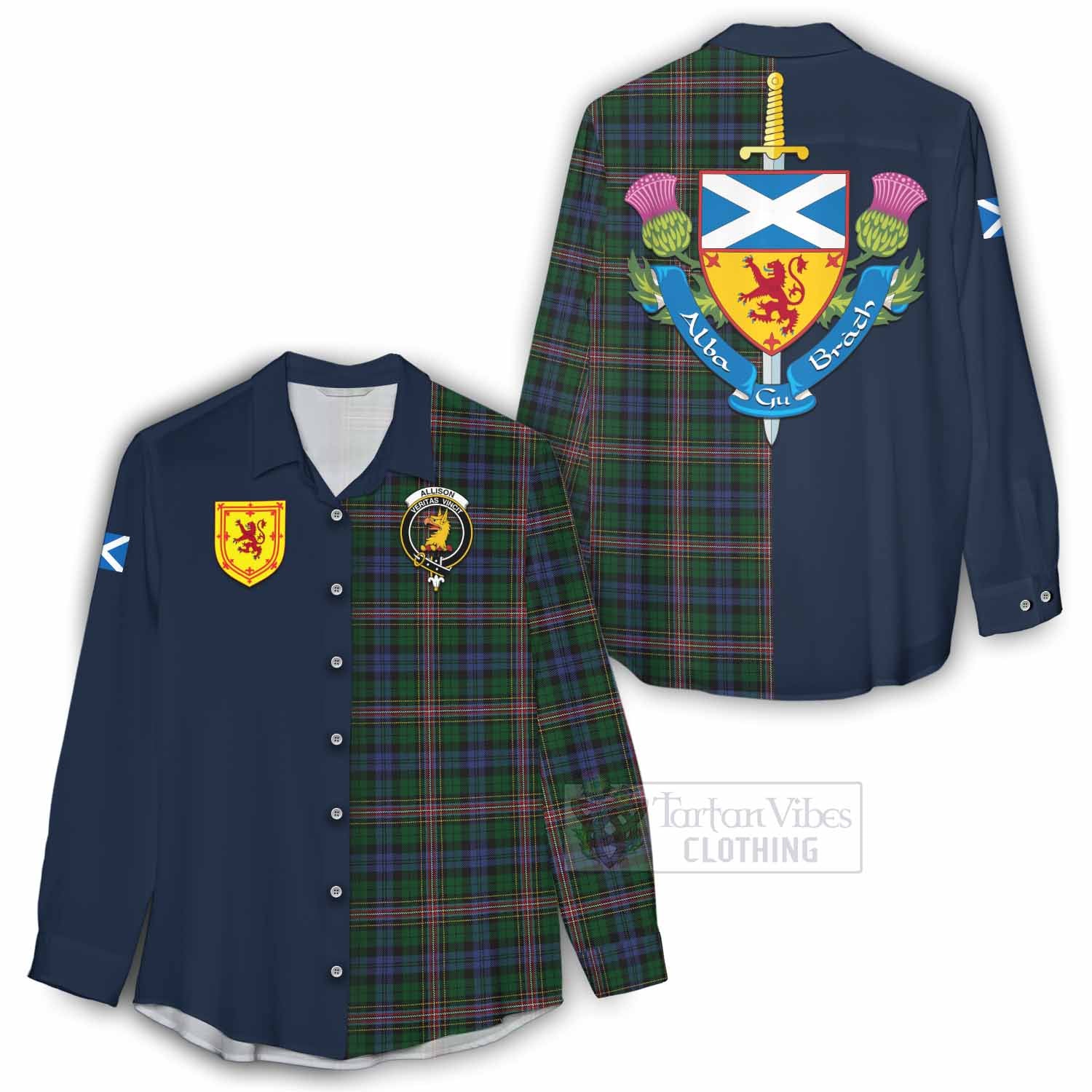 Tartan Vibes Clothing Allison Tartan Women's Casual Shirt Alba with Scottish Lion Royal Arm Half Style
