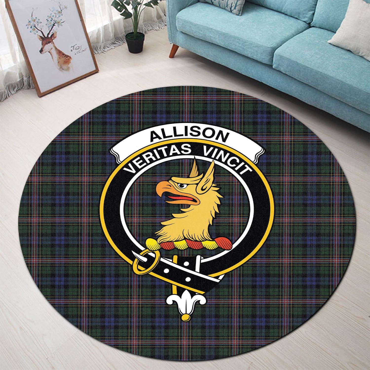 Allison Tartan Round Rug with Family Crest - Tartanvibesclothing