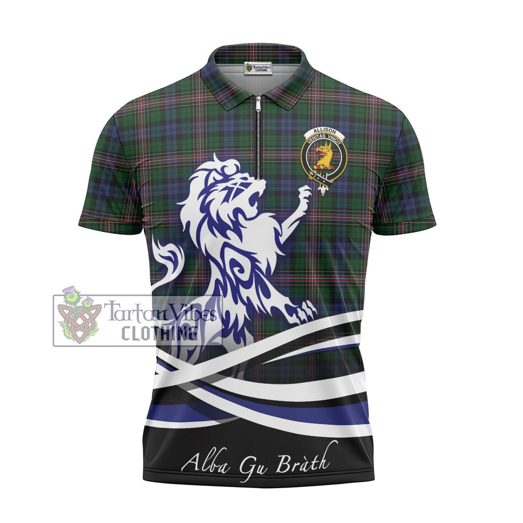 Allison Tartan Zipper Polo Shirt with Alba Gu Brath Regal Lion Emblem - Tartanvibesclothing Shop