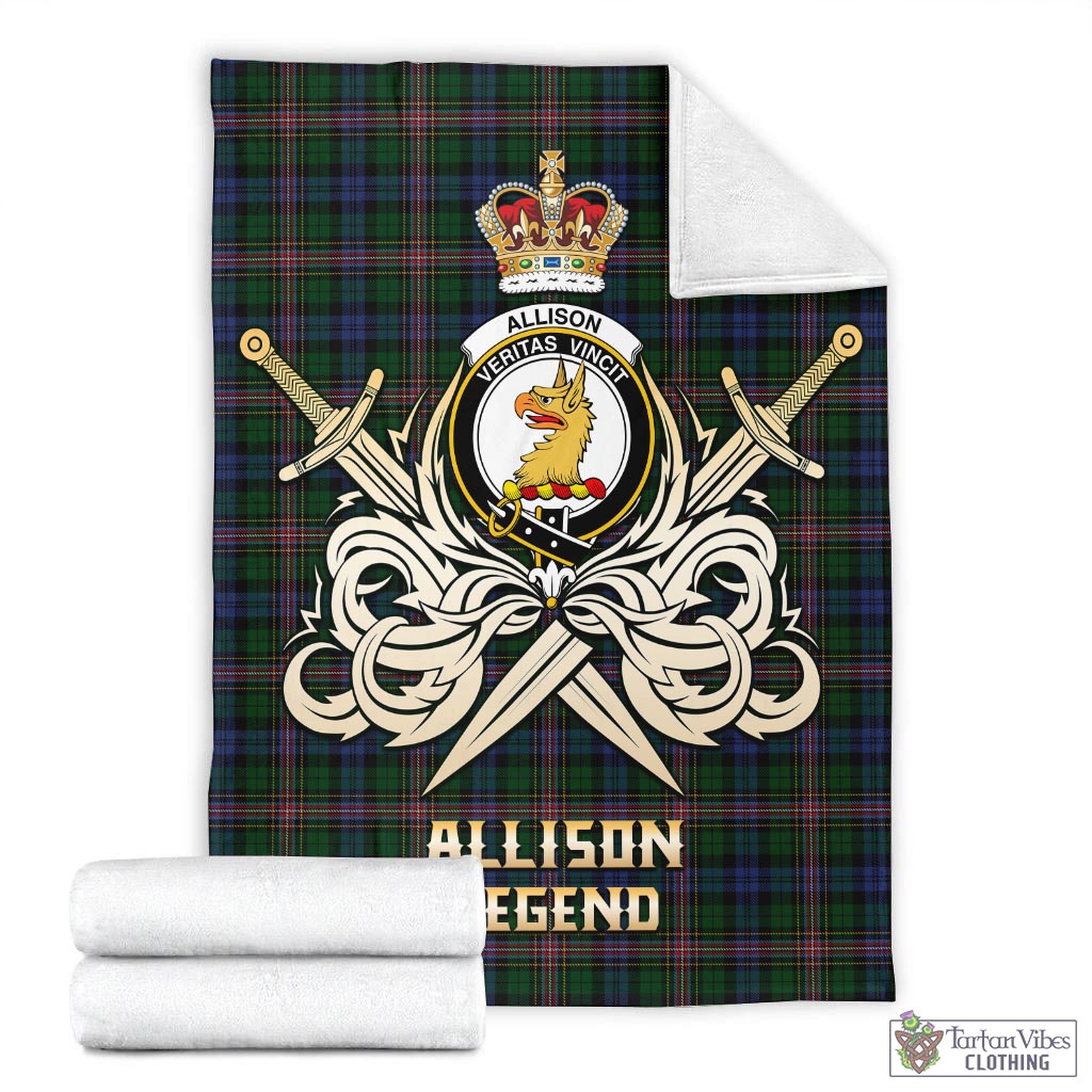 Tartan Vibes Clothing Allison Tartan Blanket with Clan Crest and the Golden Sword of Courageous Legacy