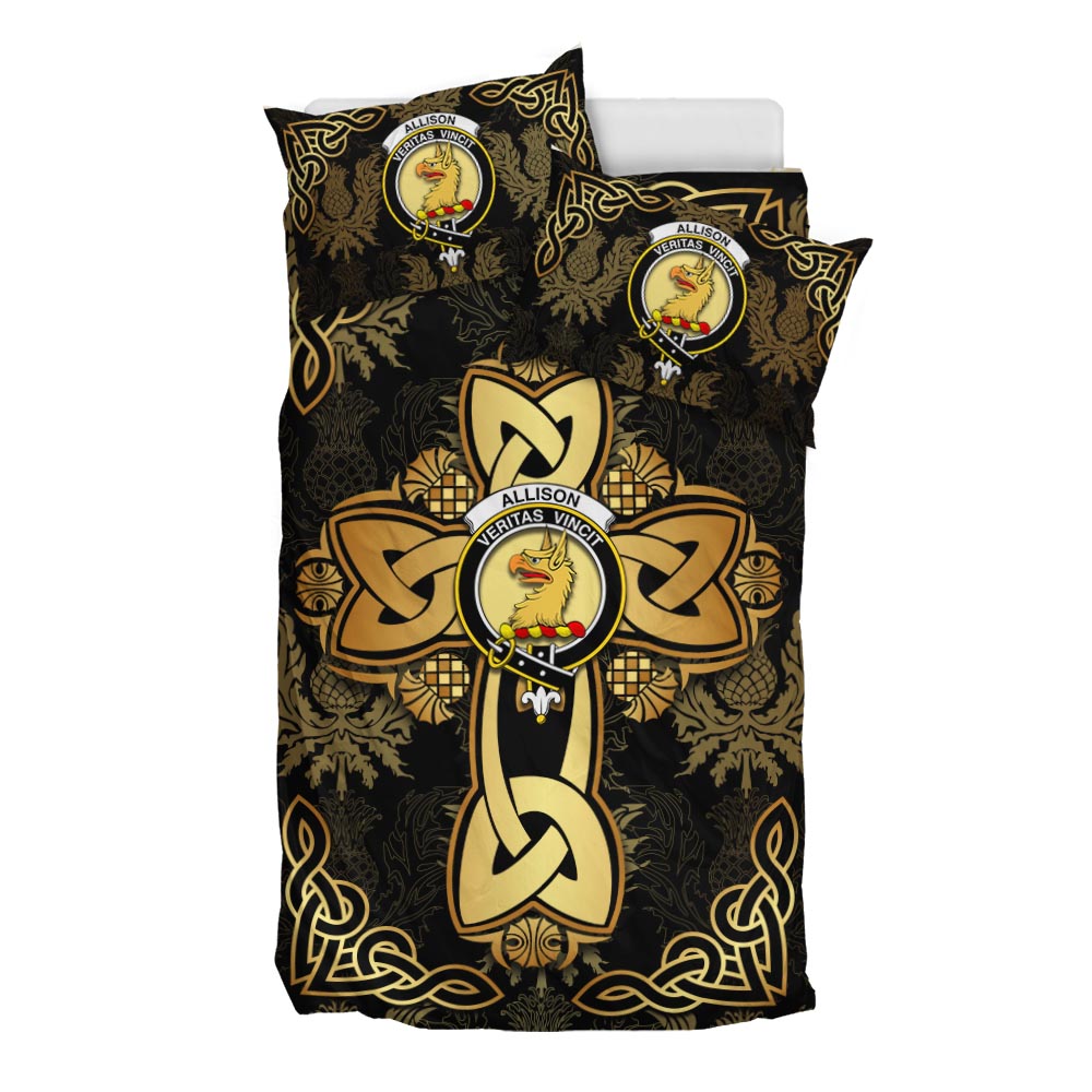 Allison Clan Bedding Sets Gold Thistle Celtic Style - Tartanvibesclothing