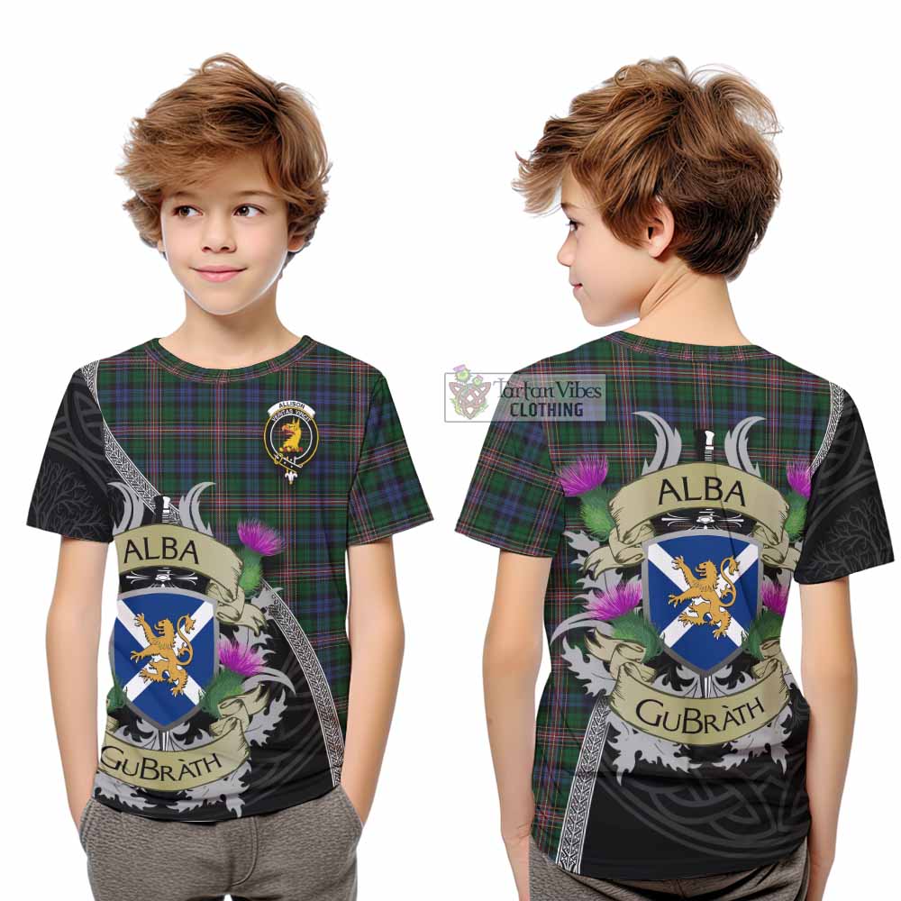 Tartan Vibes Clothing Allison Tartan Family Crest Kid T-Shirt Lion Rampant Royal Thistle Shield Celtic Inspired
