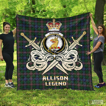 Allison Tartan Quilt with Clan Crest and the Golden Sword of Courageous Legacy