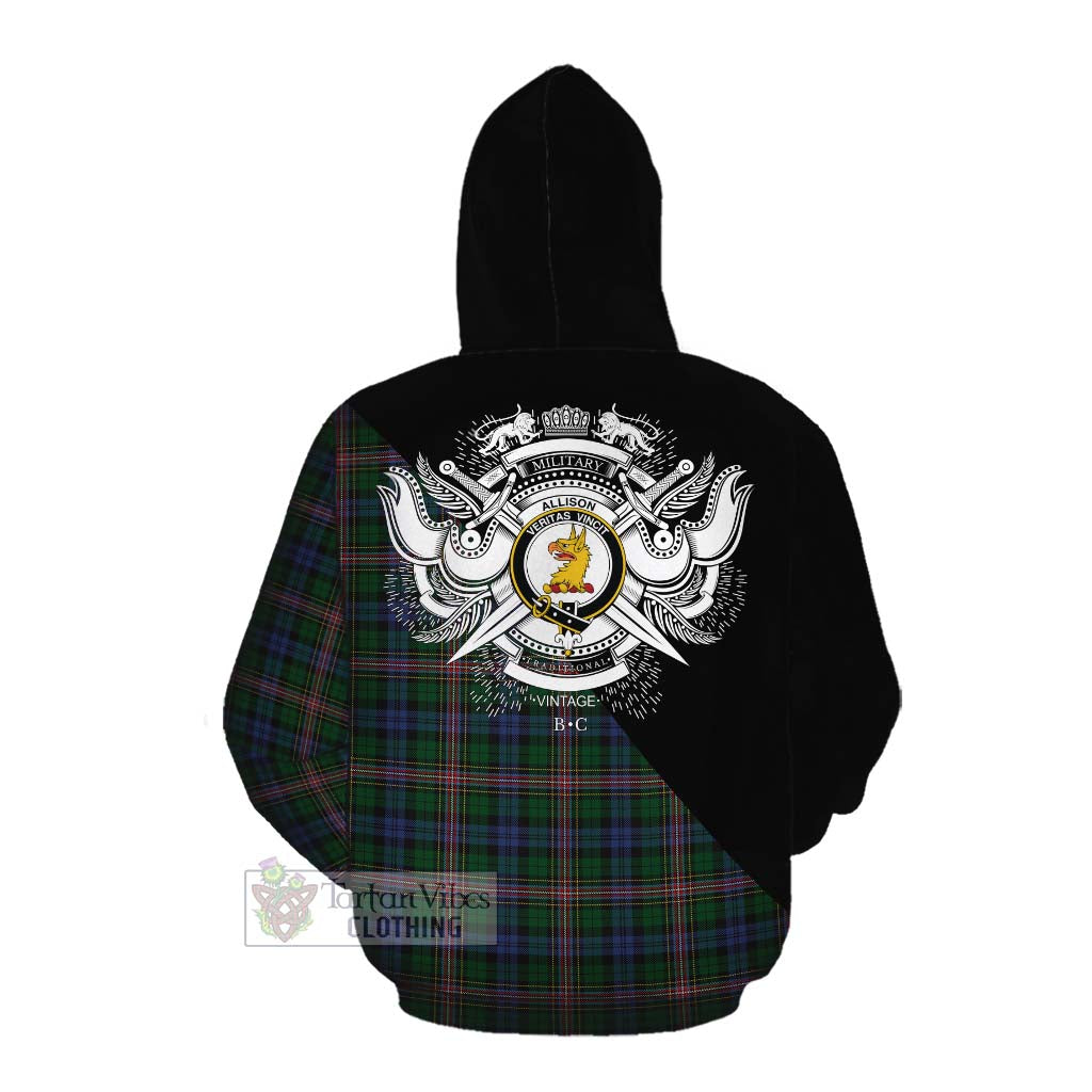 Tartan Vibes Clothing Allison Tartan Cotton Hoodie with Family Crest and Military Logo Style