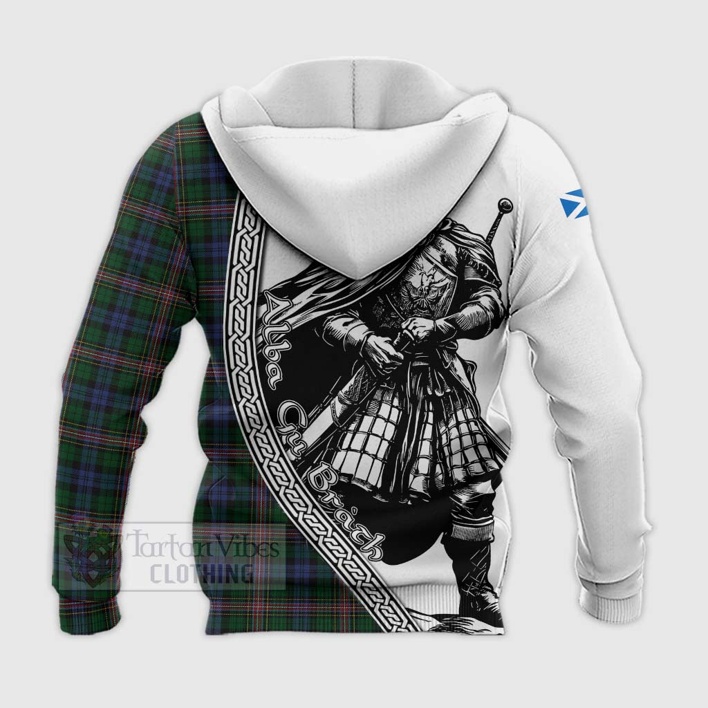 Allison Tartan Clan Crest Knitted Hoodie with Highlander Warrior Celtic Style - Tartan Vibes Clothing
