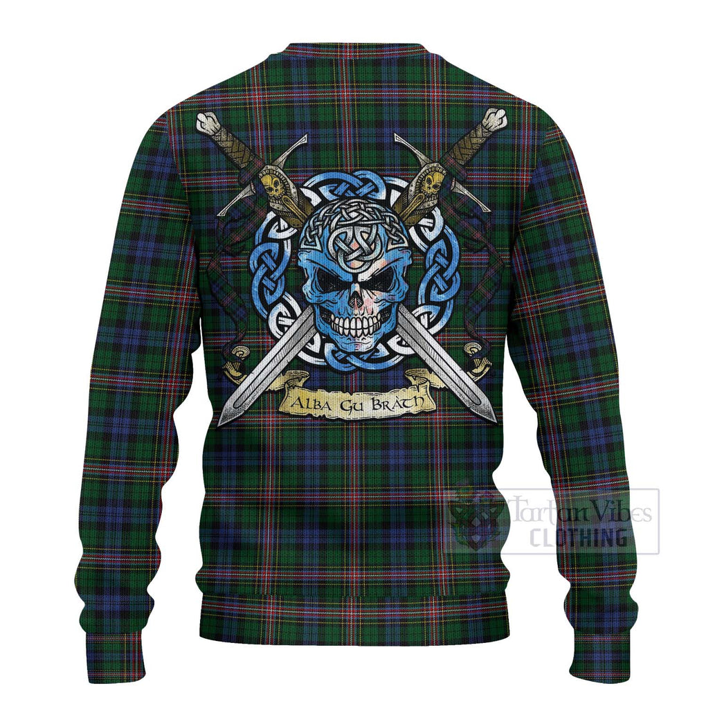 Tartan Vibes Clothing Allison Tartan Knitted Sweater with Family Crest Celtic Skull Style