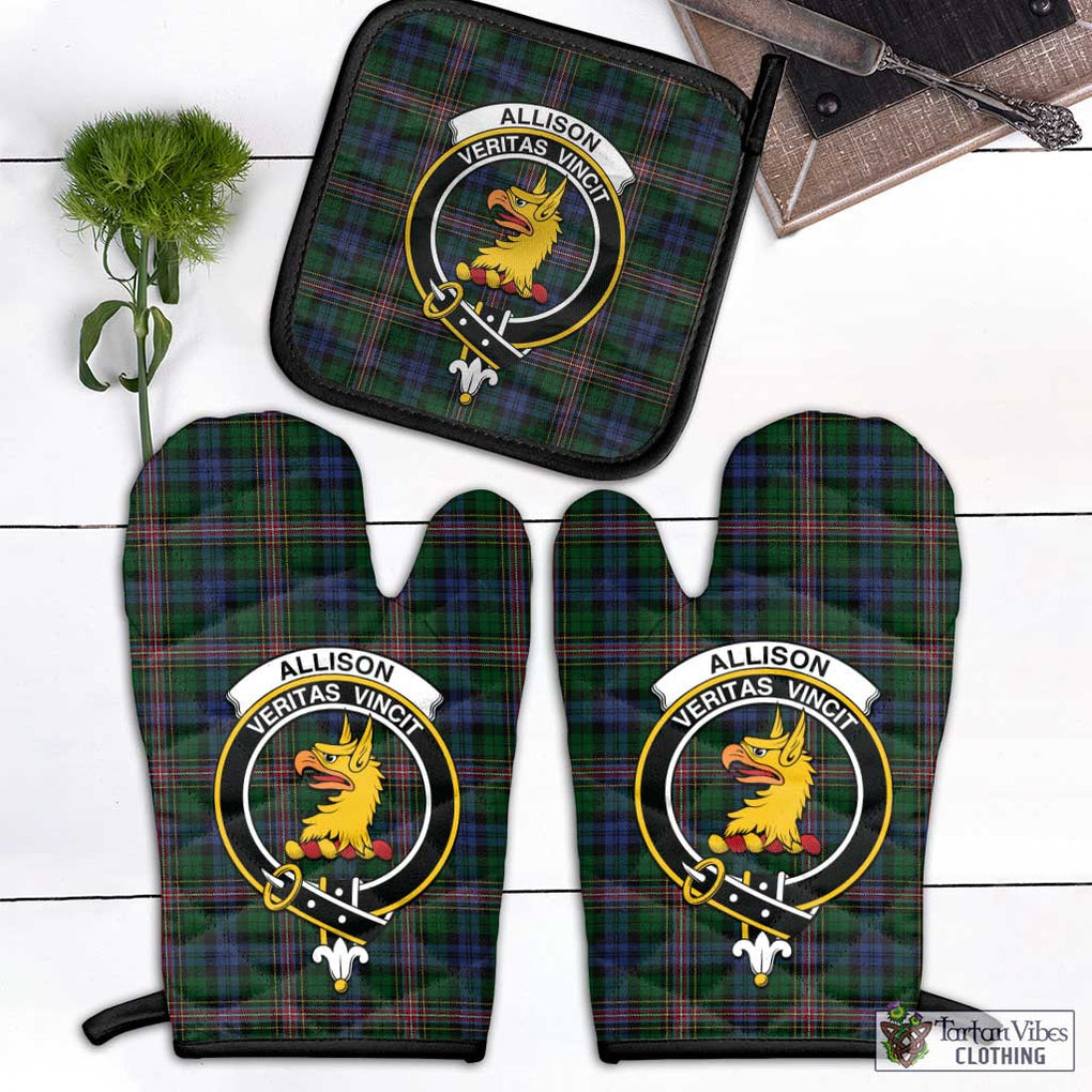 Allison Tartan Combo Oven Mitt & Pot-Holder with Family Crest Combo 1 Oven Mitt & 1 Pot-Holder Black - Tartan Vibes Clothing