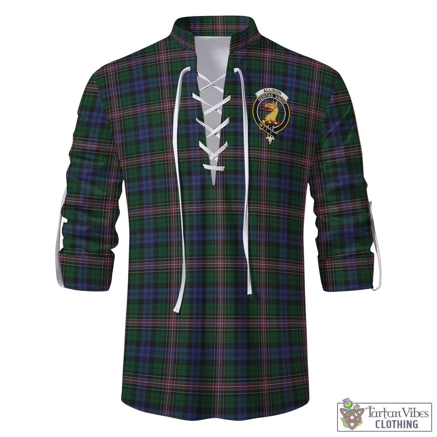 Tartan Vibes Clothing Allison Tartan Men's Scottish Traditional Jacobite Ghillie Kilt Shirt with Family Crest