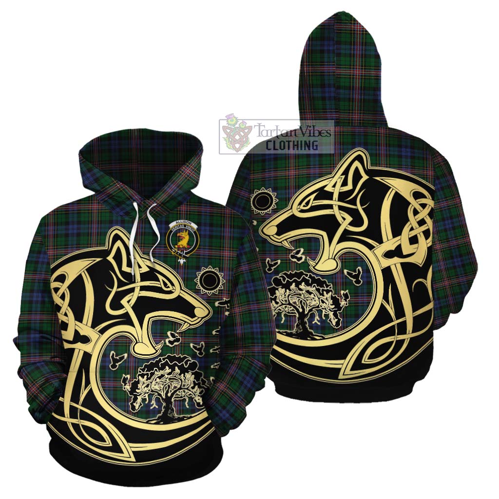 Tartan Vibes Clothing Allison Tartan Cotton Hoodie with Family Crest Celtic Wolf Style