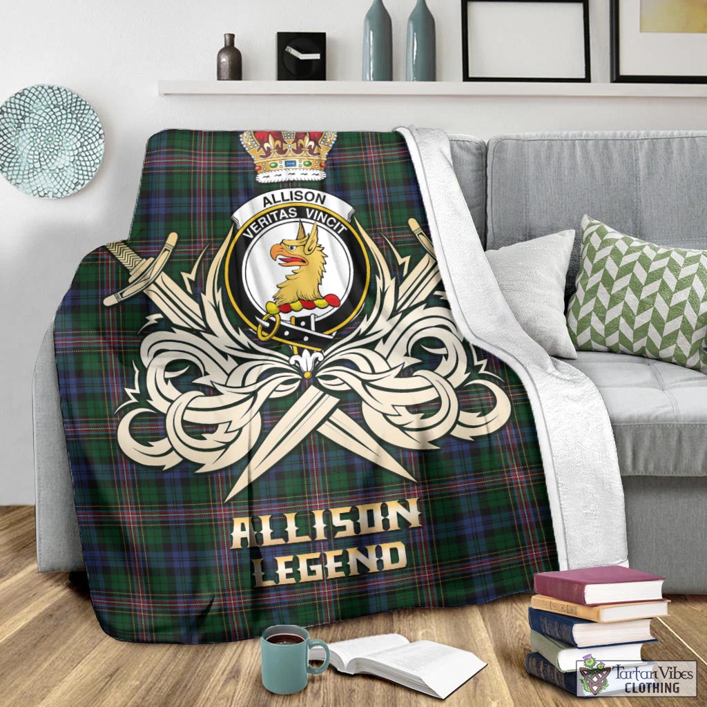 Tartan Vibes Clothing Allison Tartan Blanket with Clan Crest and the Golden Sword of Courageous Legacy