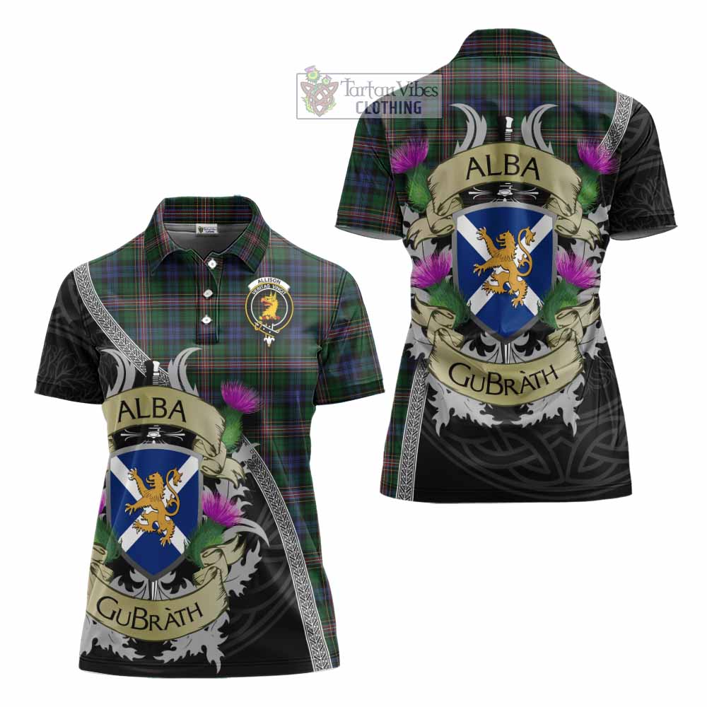 Tartan Vibes Clothing Allison Tartan Family Crest Women's Polo Shirt Lion Rampant Royal Thistle Shield Celtic Inspired