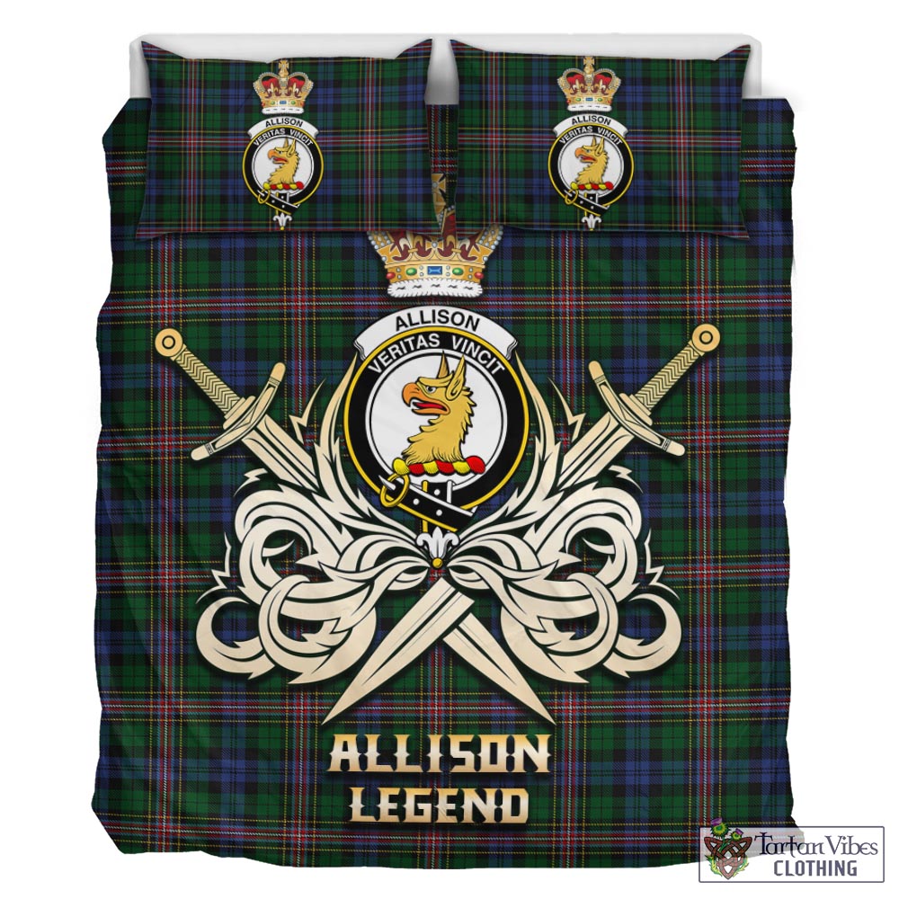 Tartan Vibes Clothing Allison Tartan Bedding Set with Clan Crest and the Golden Sword of Courageous Legacy