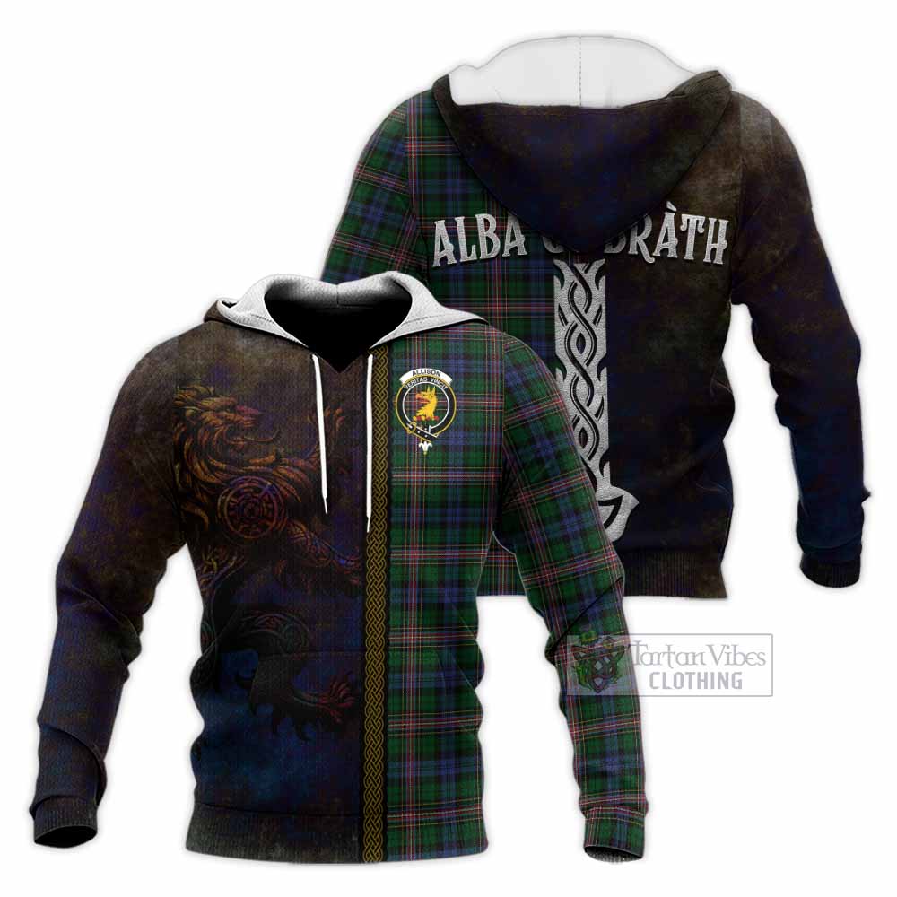 Tartan Vibes Clothing Allison Tartan Family Crest Knitted Hoodie Alba Gu Brath Be Brave Lion Ancient Style