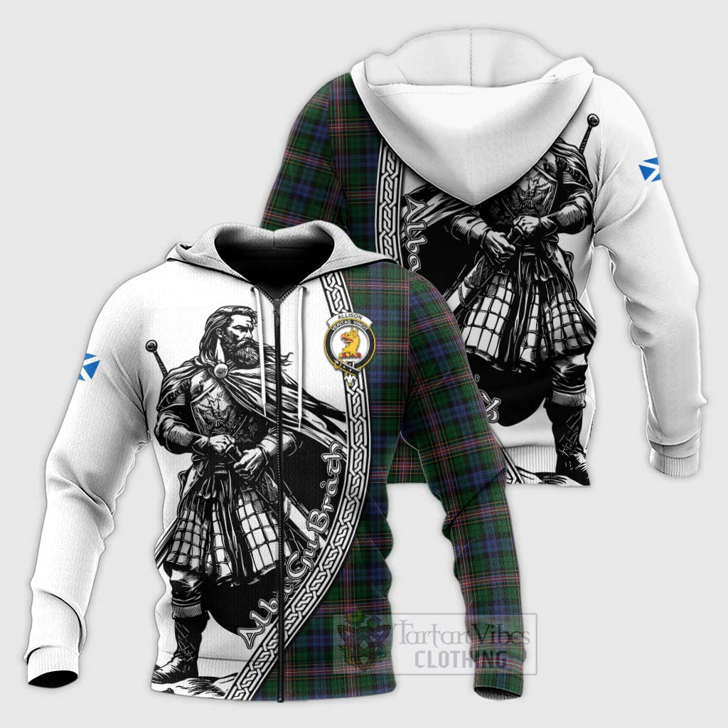 Allison Tartan Clan Crest Knitted Hoodie with Highlander Warrior Celtic Style Unisex Knitted Zip Hoodie - Tartan Vibes Clothing
