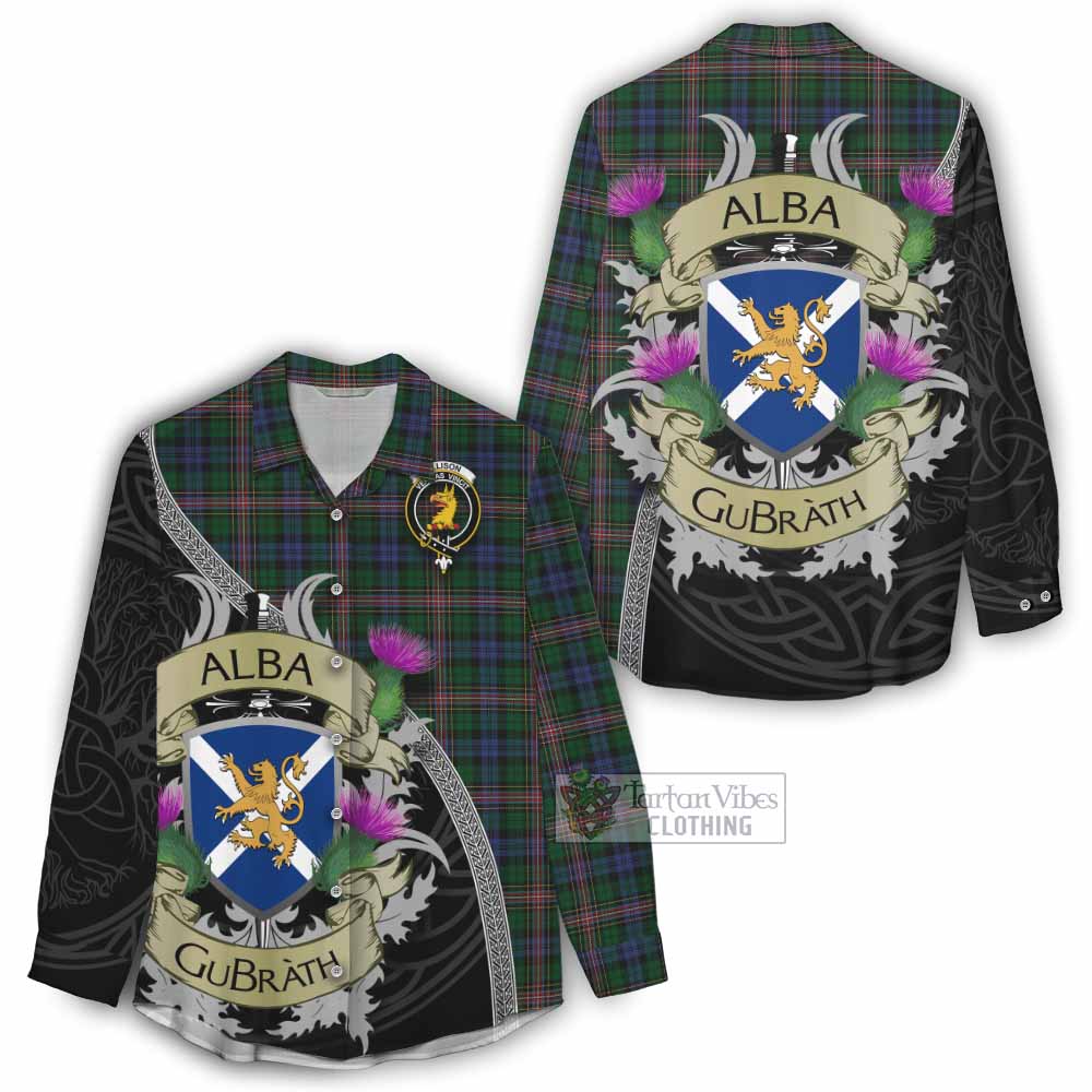 Tartan Vibes Clothing Allison Tartan Family Crest Women's Casual Shirt Lion Rampant Royal Thistle Shield Celtic Inspired