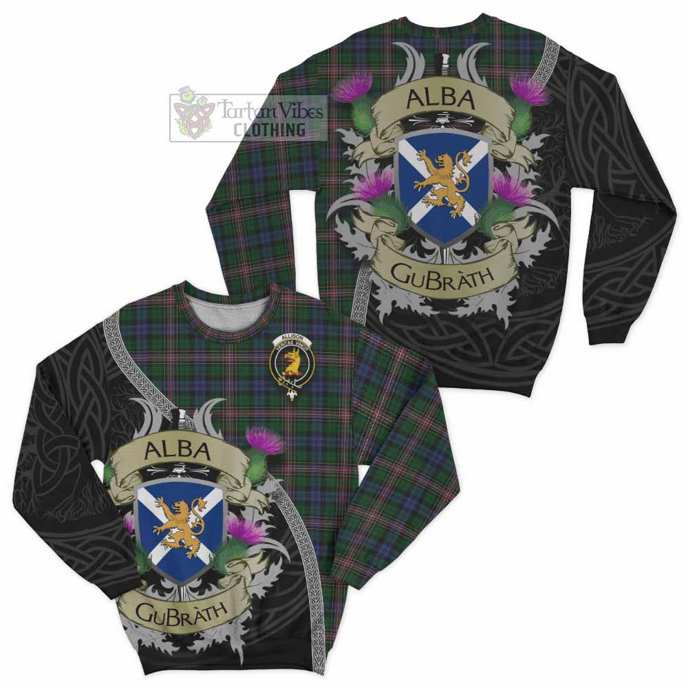 Tartan Vibes Clothing Allison Tartan Family Crest Sweatshirt Lion Rampant Royal Thistle Shield Celtic Inspired