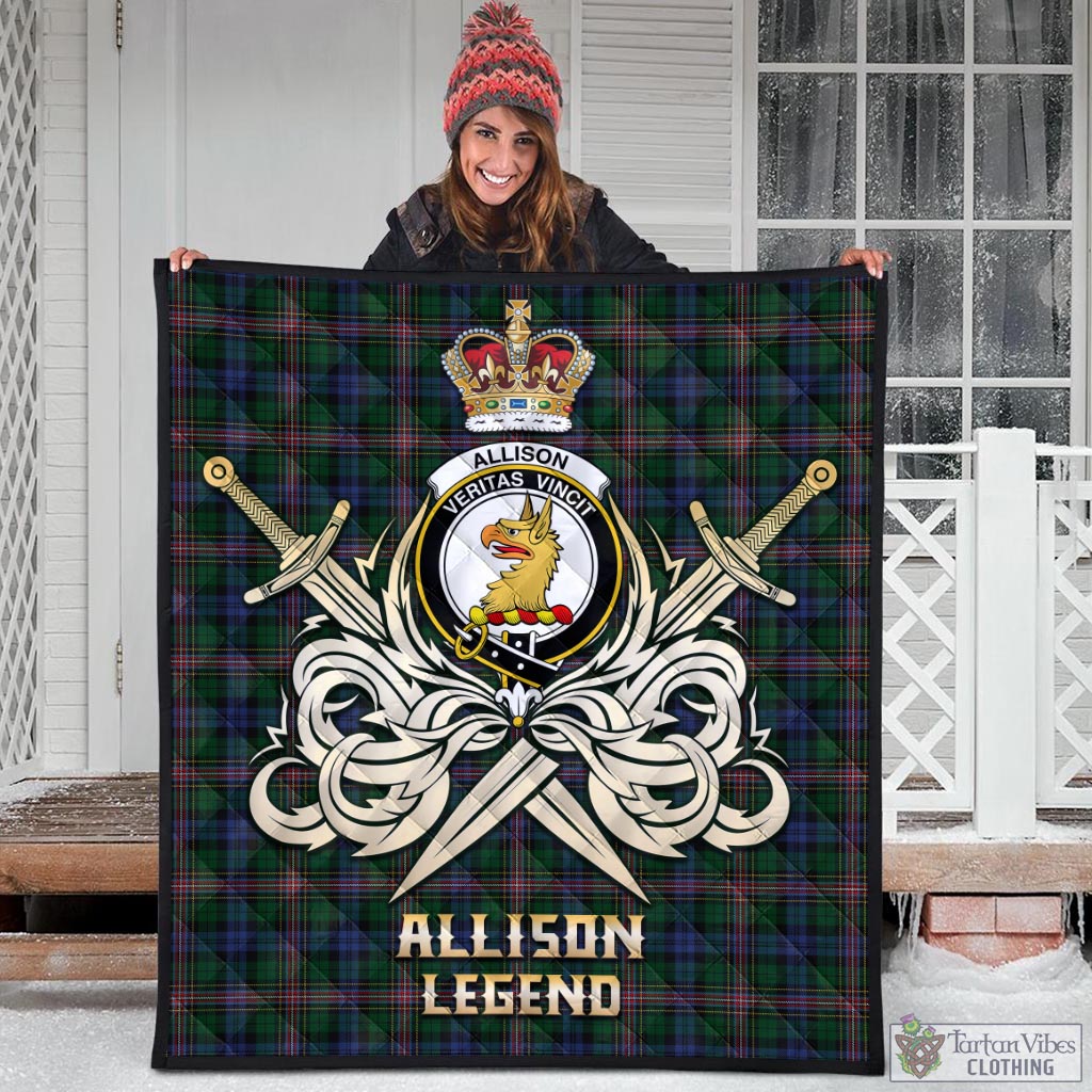 Tartan Vibes Clothing Allison Tartan Quilt with Clan Crest and the Golden Sword of Courageous Legacy