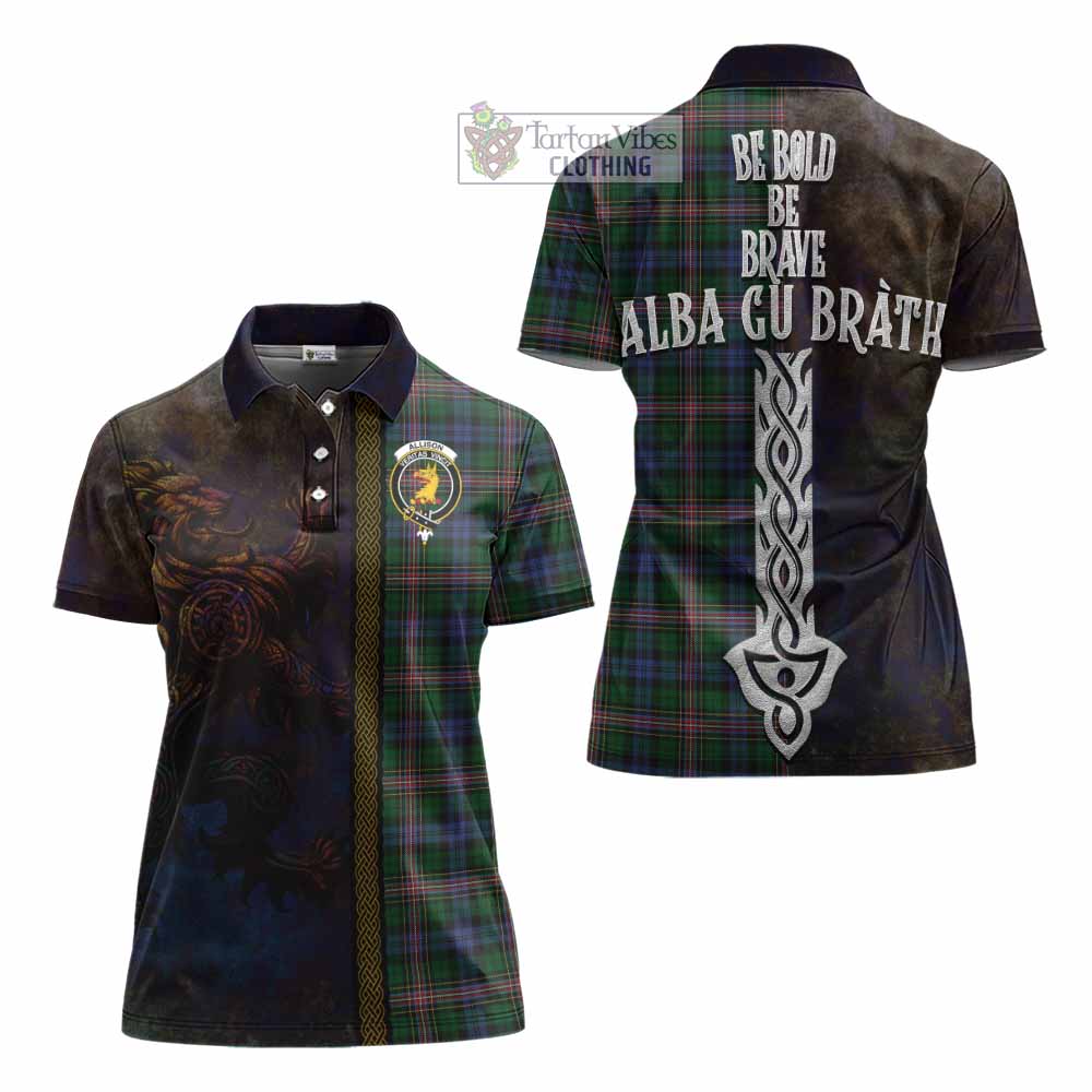 Tartan Vibes Clothing Allison Tartan Family Crest Women's Polo Shirt Alba Gu Brath Be Brave Lion Ancient Style