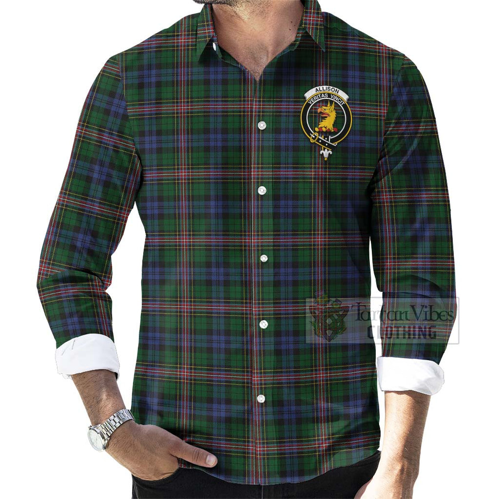 Tartan Vibes Clothing Allison Tartan Long Sleeve Button Shirt with Family Crest and Bearded Skull Holding Bottles of Whiskey