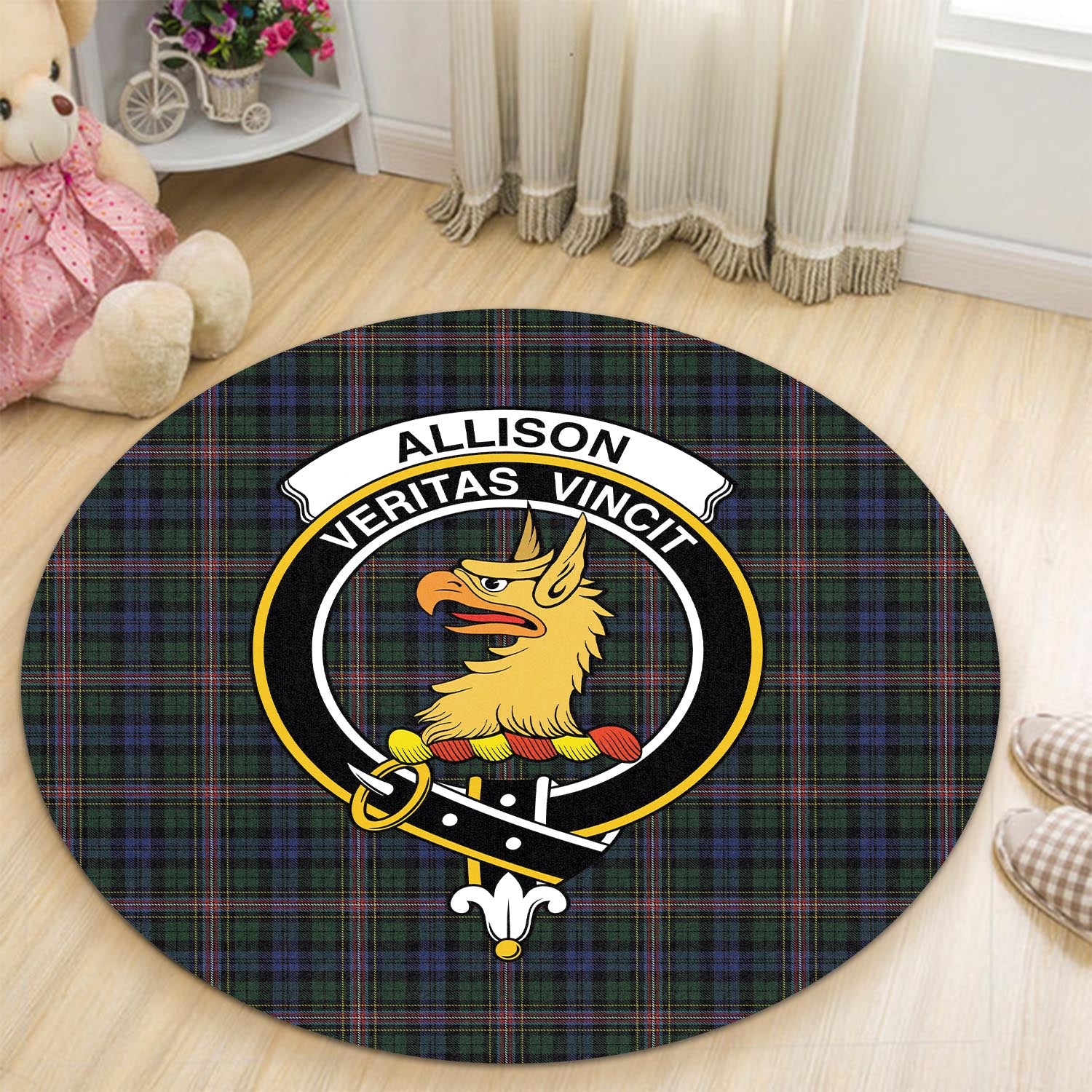 Allison Tartan Round Rug with Family Crest - Tartanvibesclothing