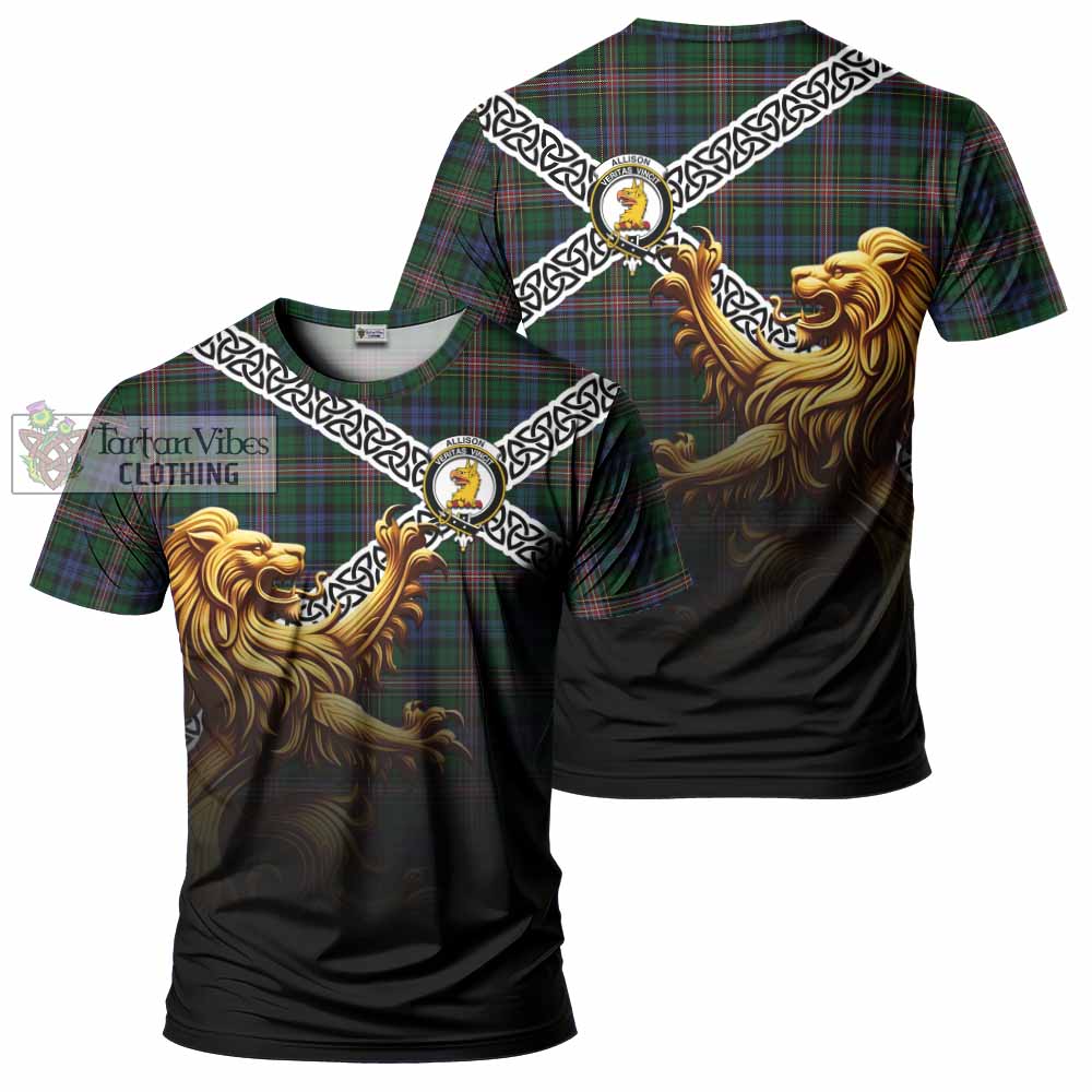 Tartan Vibes Clothing Allison Crest Tartan T-Shirt with Golden Lion Emblem Celtic Style