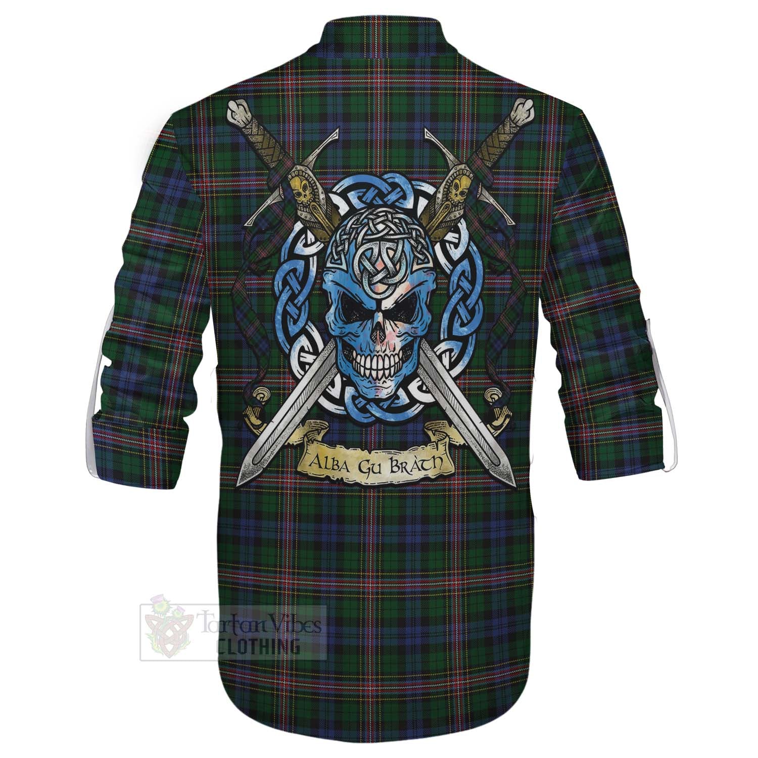 Tartan Vibes Clothing Allison Tartan Ghillie Kilt Shirt with Family Crest Celtic Skull Style