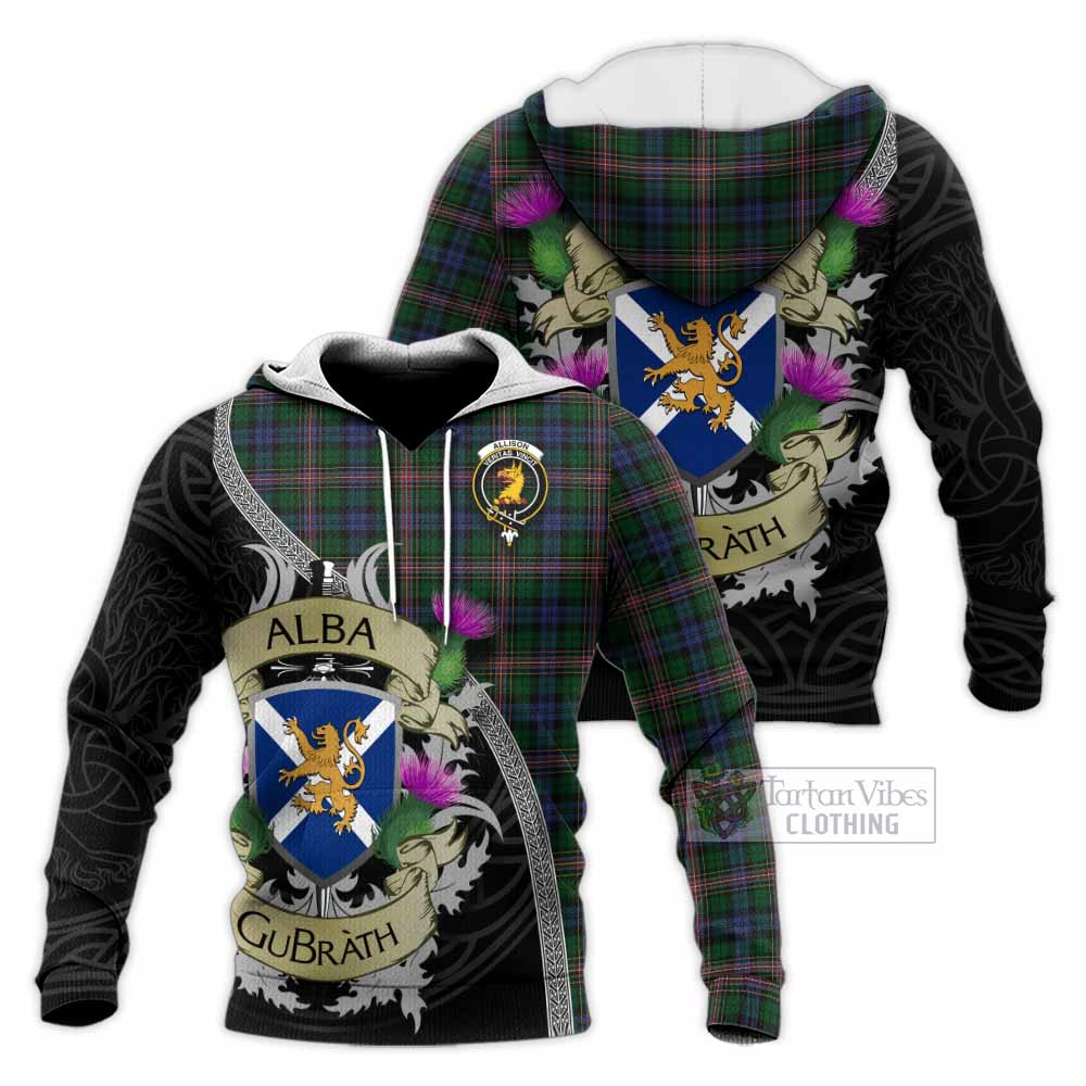 Tartan Vibes Clothing Allison Tartan Family Crest Knitted Hoodie Lion Rampant Royal Thistle Shield Celtic Inspired