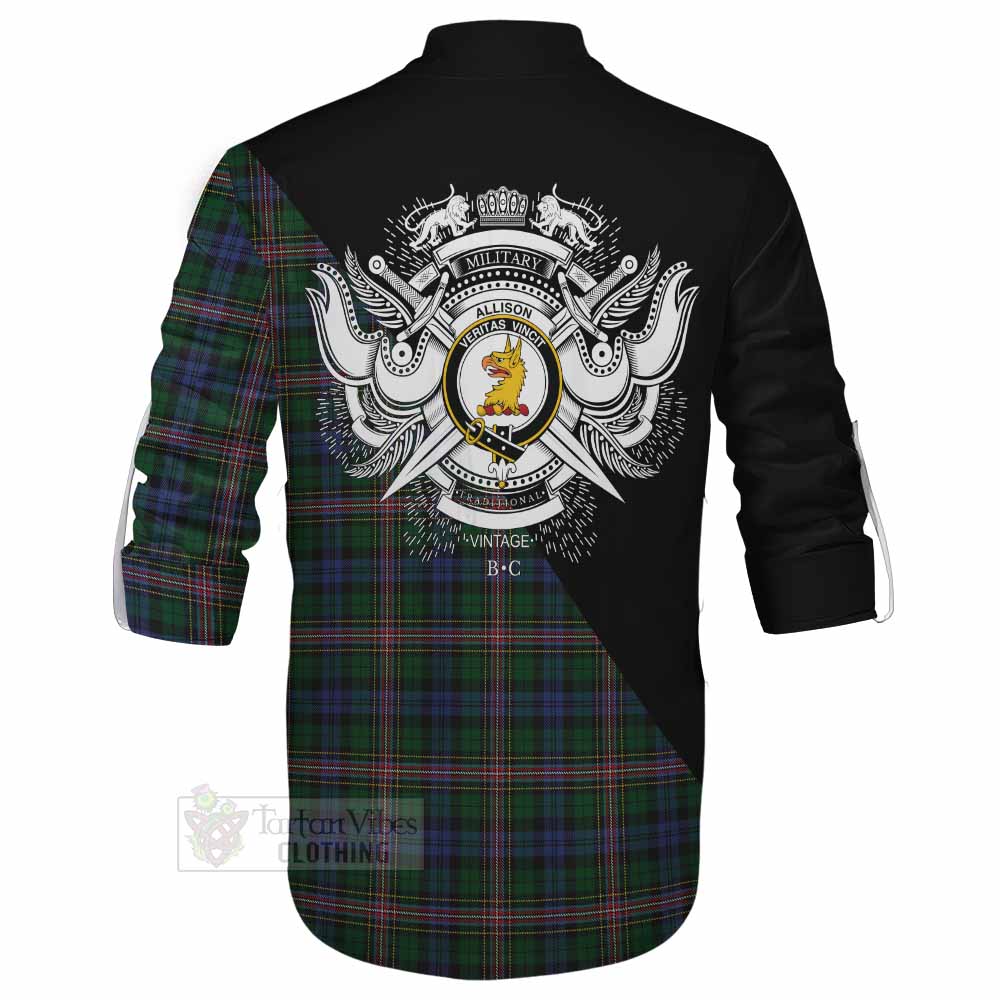 Tartan Vibes Clothing Allison Tartan Ghillie Kilt Shirt with Family Crest and Military Logo Style