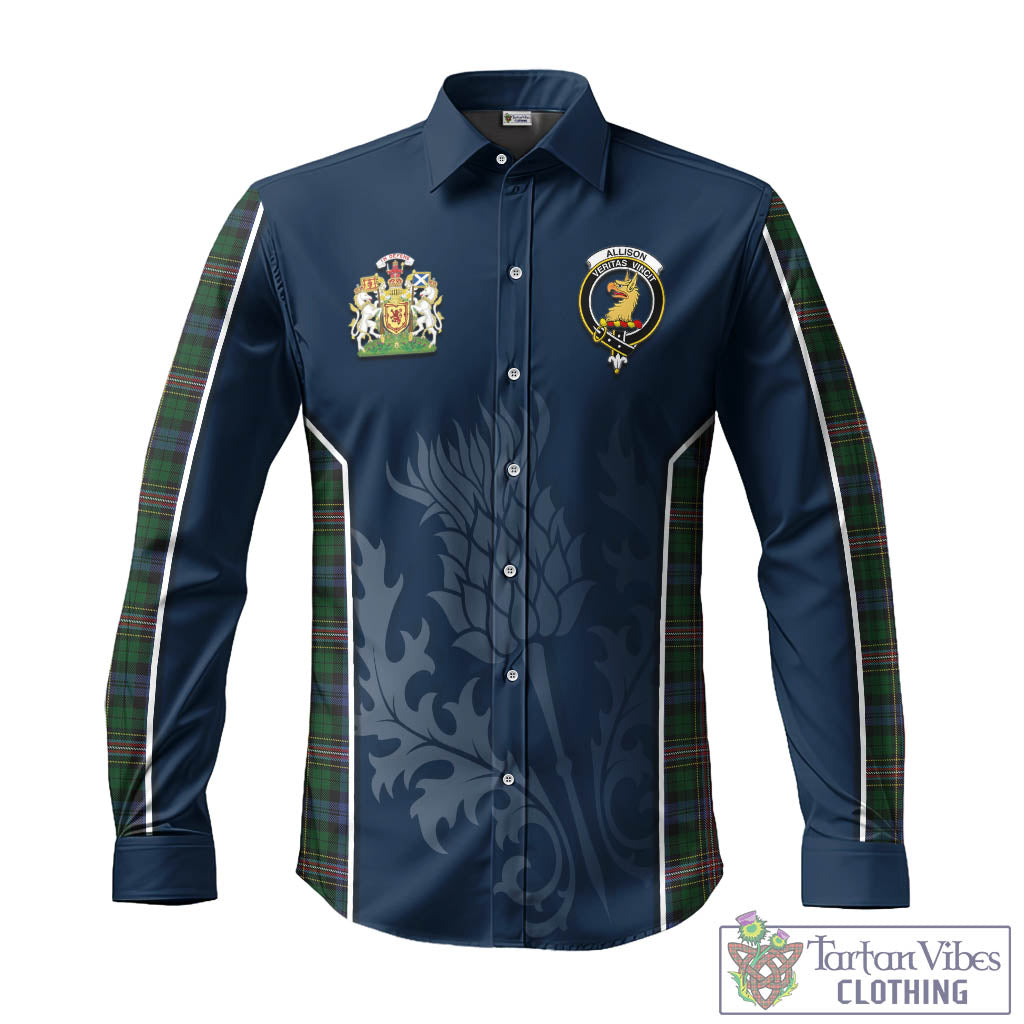Tartan Vibes Clothing Allison Tartan Long Sleeve Button Up Shirt with Family Crest and Scottish Thistle Vibes Sport Style