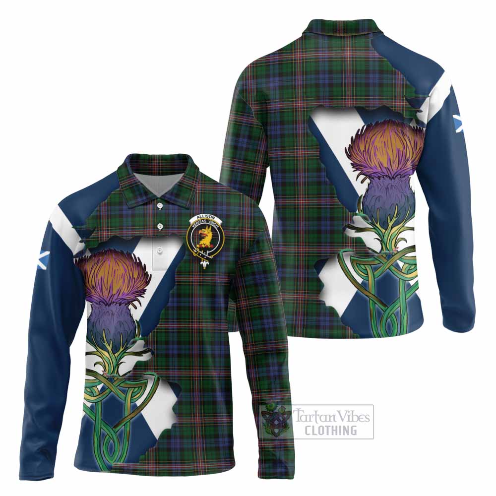 Tartan Vibes Clothing Allison Tartan Family Crest Long Sleeve Polo Shirt Scottish Thistle Celtic Inspired