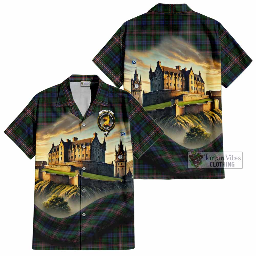 Tartan Vibes Clothing Allison Tartan Family Crest Short Sleeve Button Shirt with Scottish Ancient Castle Style