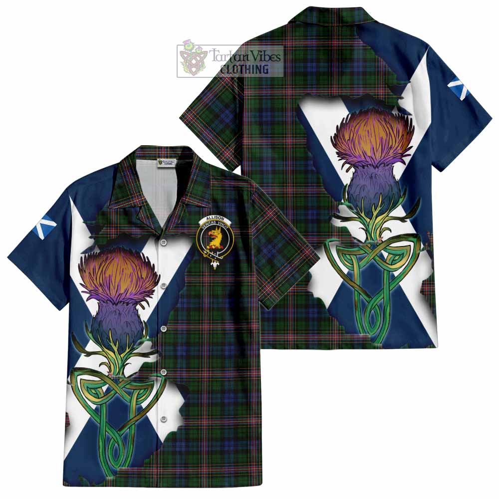 Tartan Vibes Clothing Allison Tartan Family Crest Short Sleeve Button Shirt Scottish Thistle Celtic Inspired