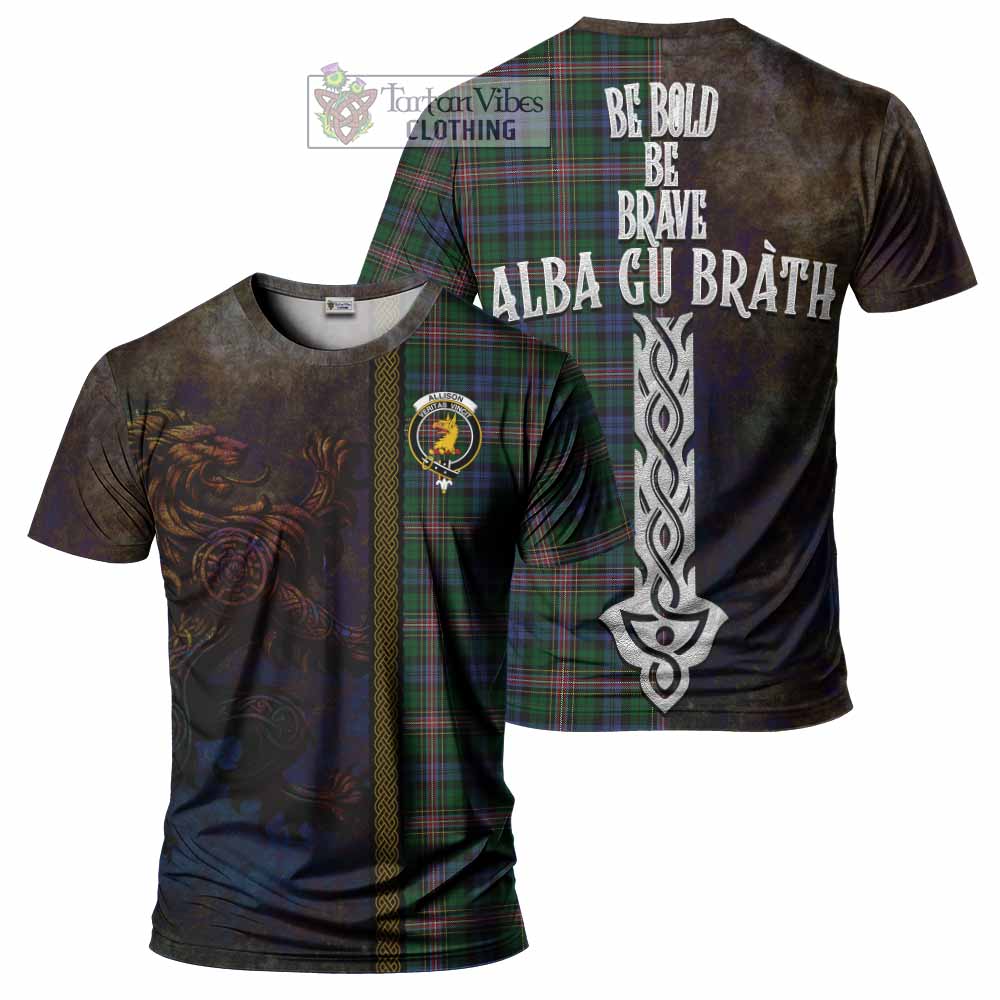 Tartan Vibes Clothing Allison Tartan Family Crest T-Shirt Alba Gu Brath Be Brave Lion Ancient Style