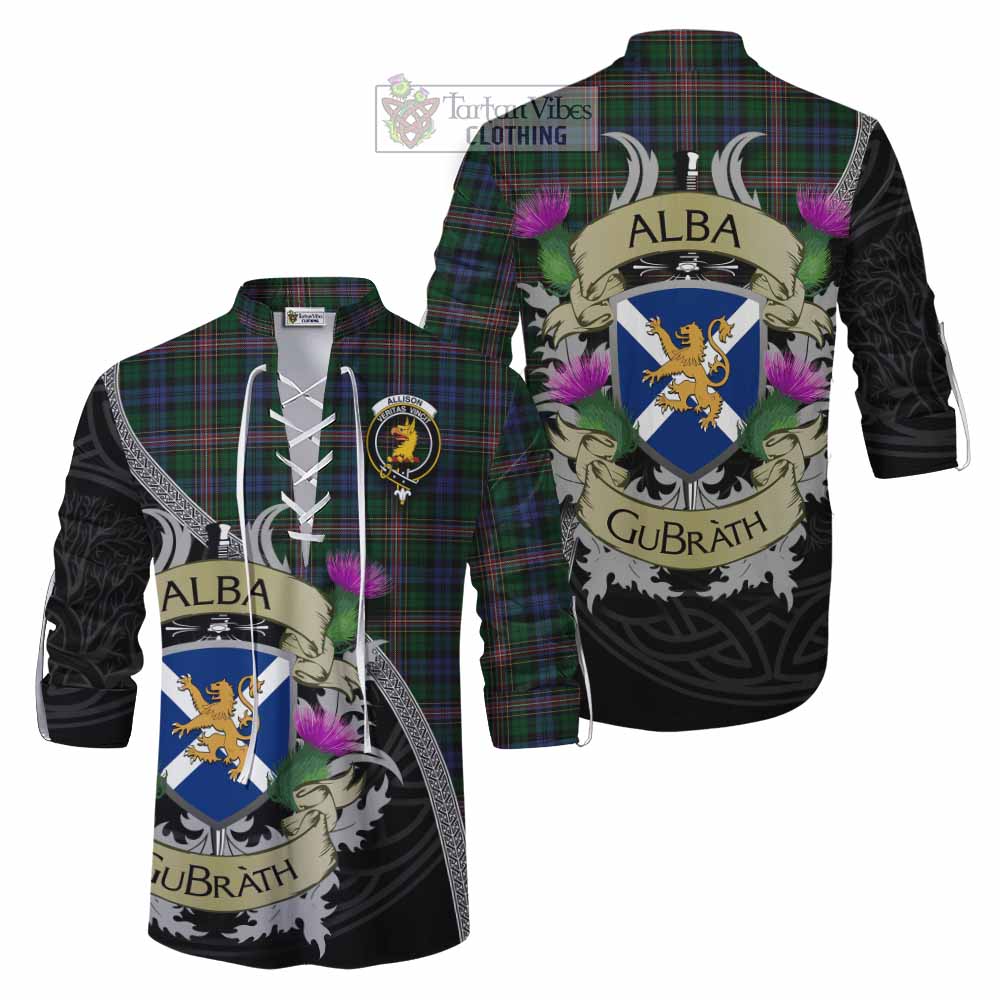 Tartan Vibes Clothing Allison Tartan Family Crest Ghillie Kilt Shirt Lion Rampant Royal Thistle Shield Celtic Inspired