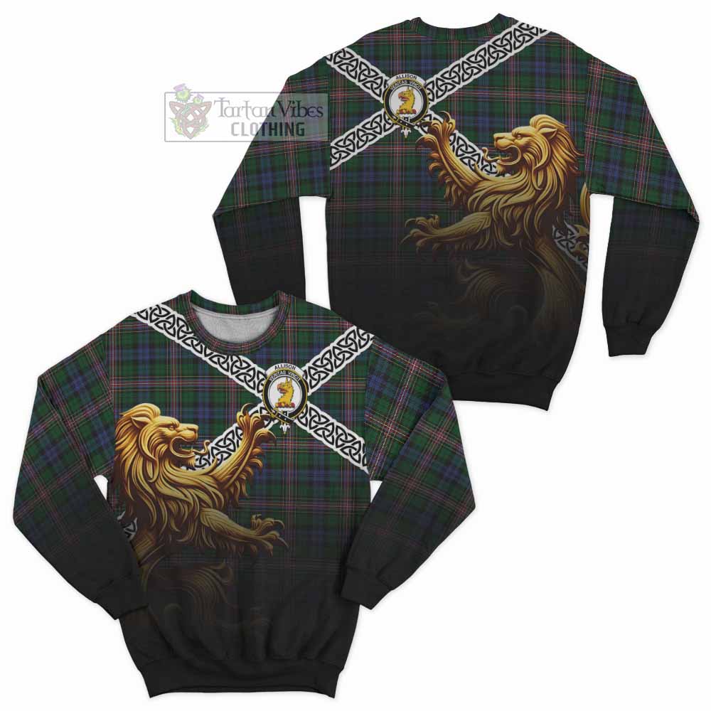 Tartan Vibes Clothing Allison Crest Tartan Sweatshirt with Golden Lion Emblem Celtic Style