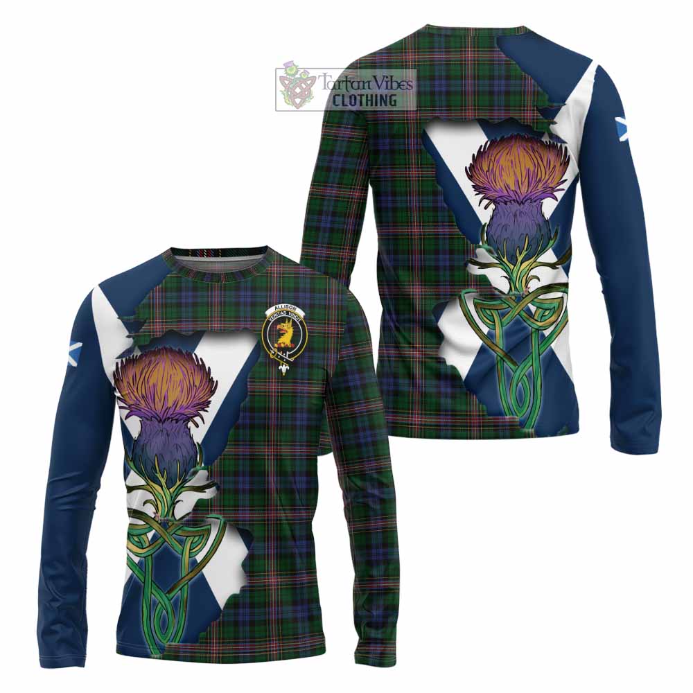 Tartan Vibes Clothing Allison Tartan Family Crest Long Sleeve T-Shirt Scottish Thistle Celtic Inspired