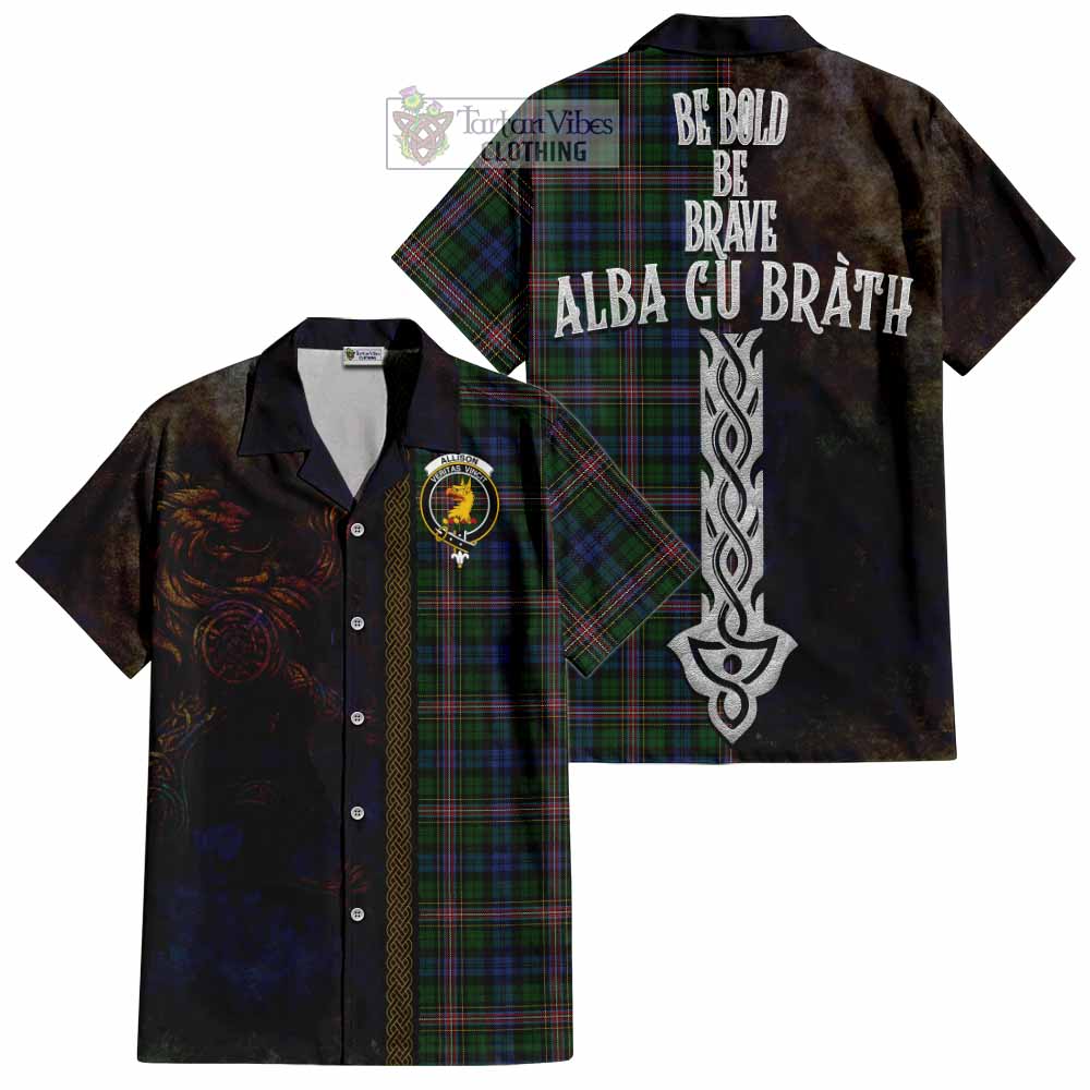 Tartan Vibes Clothing Allison Tartan Family Crest Short Sleeve Button Shirt Alba Gu Brath Be Brave Lion Ancient Style