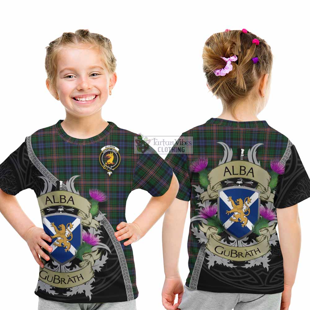Tartan Vibes Clothing Allison Tartan Family Crest Kid T-Shirt Lion Rampant Royal Thistle Shield Celtic Inspired