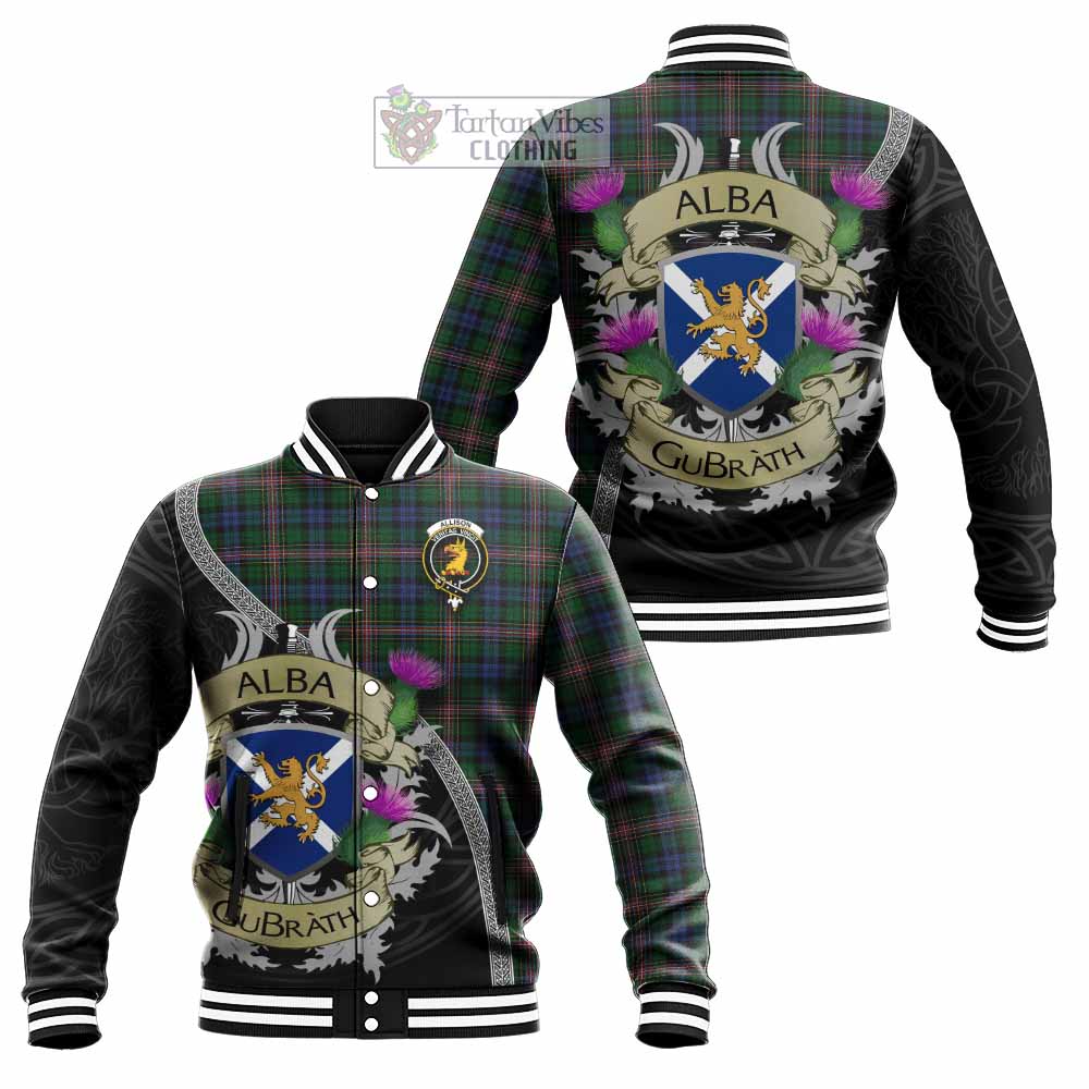 Tartan Vibes Clothing Allison Tartan Family Crest Baseball Jacket Lion Rampant Royal Thistle Shield Celtic Inspired