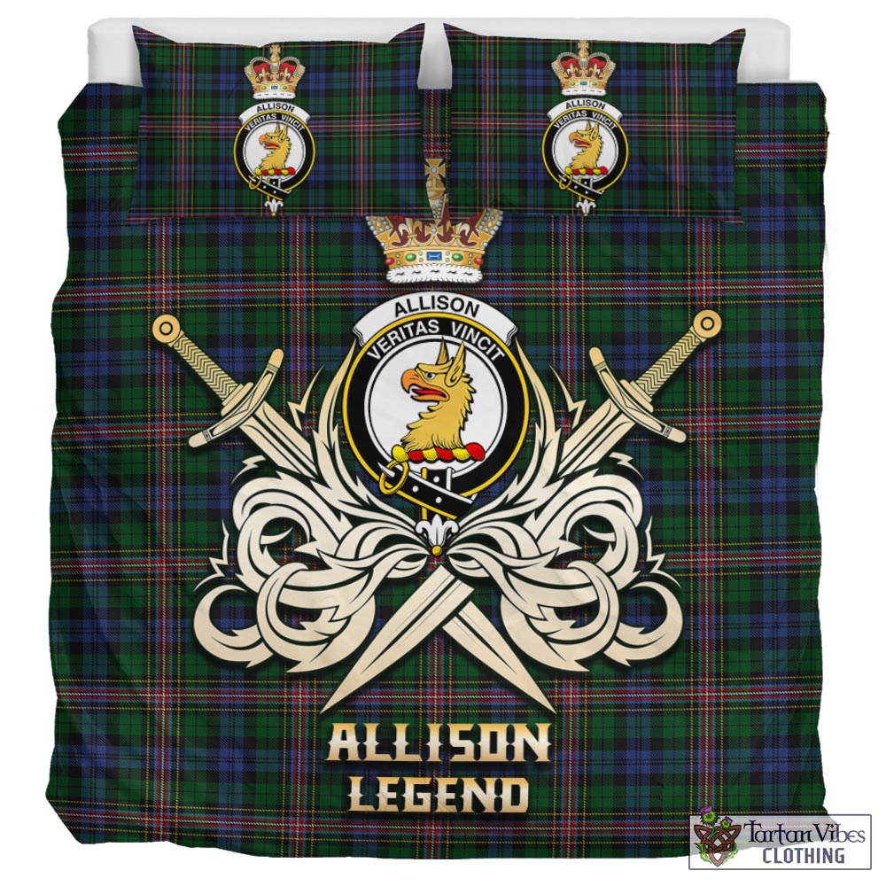 Tartan Vibes Clothing Allison Tartan Bedding Set with Clan Crest and the Golden Sword of Courageous Legacy