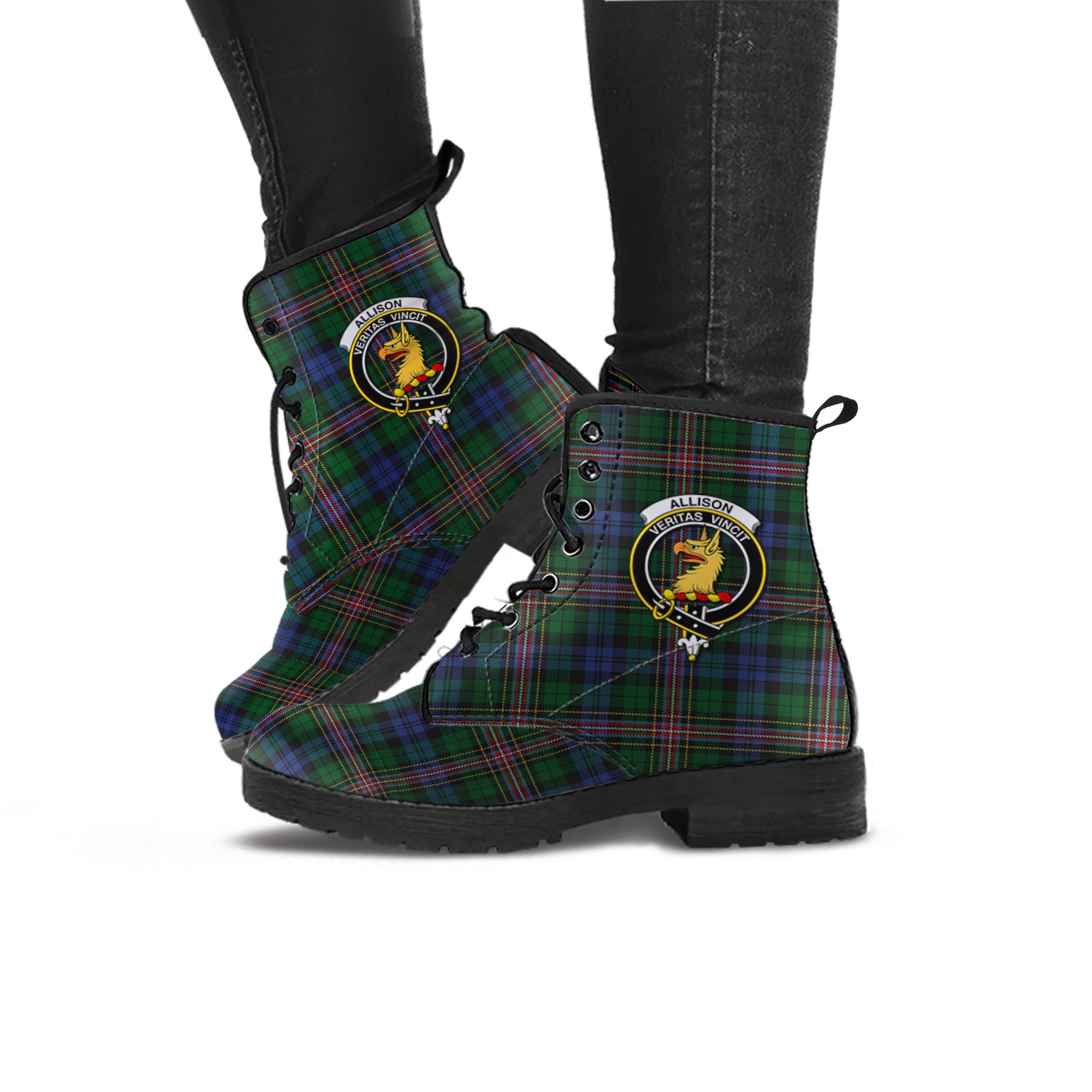 Allison Tartan Leather Boots with Family Crest - Tartanvibesclothing