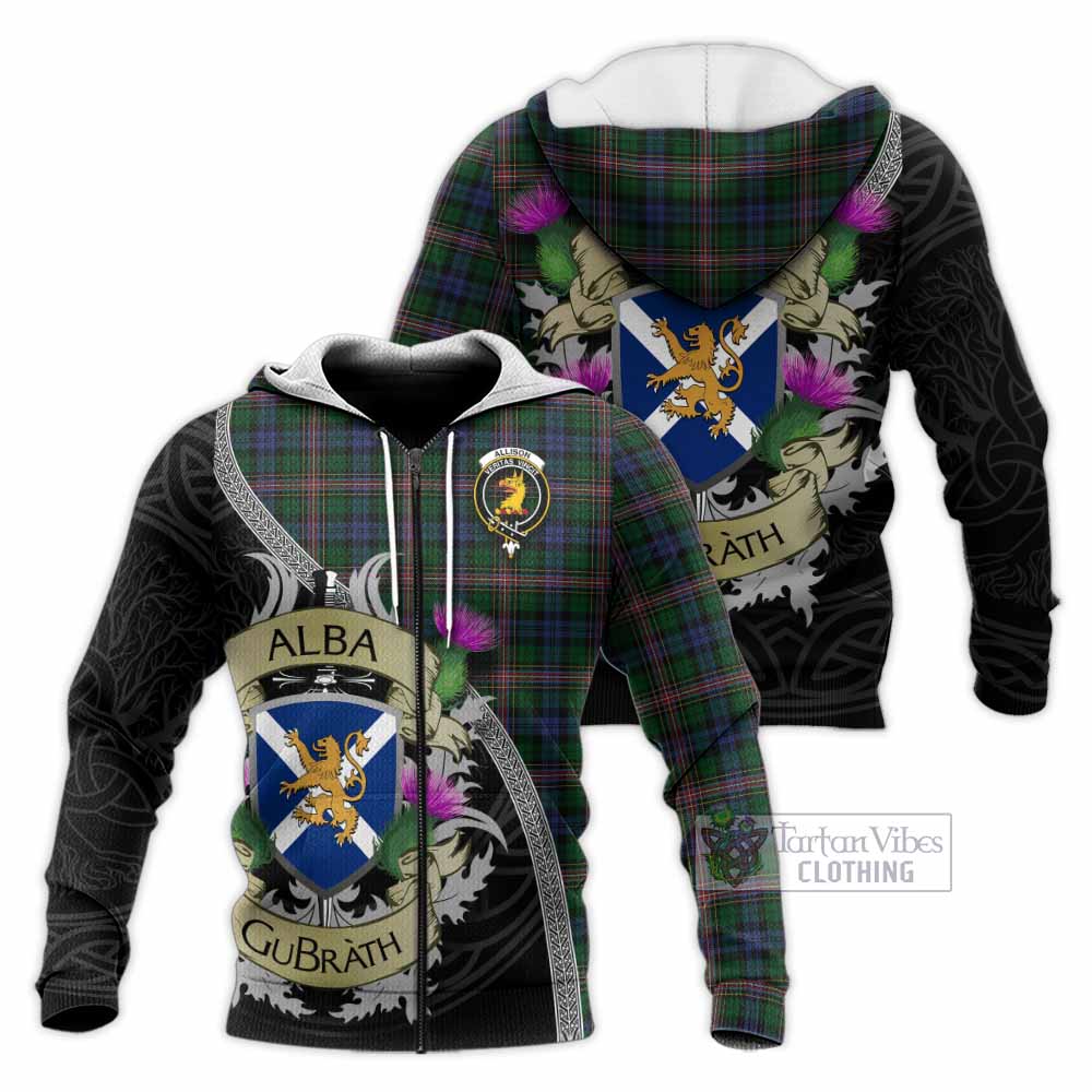Tartan Vibes Clothing Allison Tartan Family Crest Knitted Hoodie Lion Rampant Royal Thistle Shield Celtic Inspired